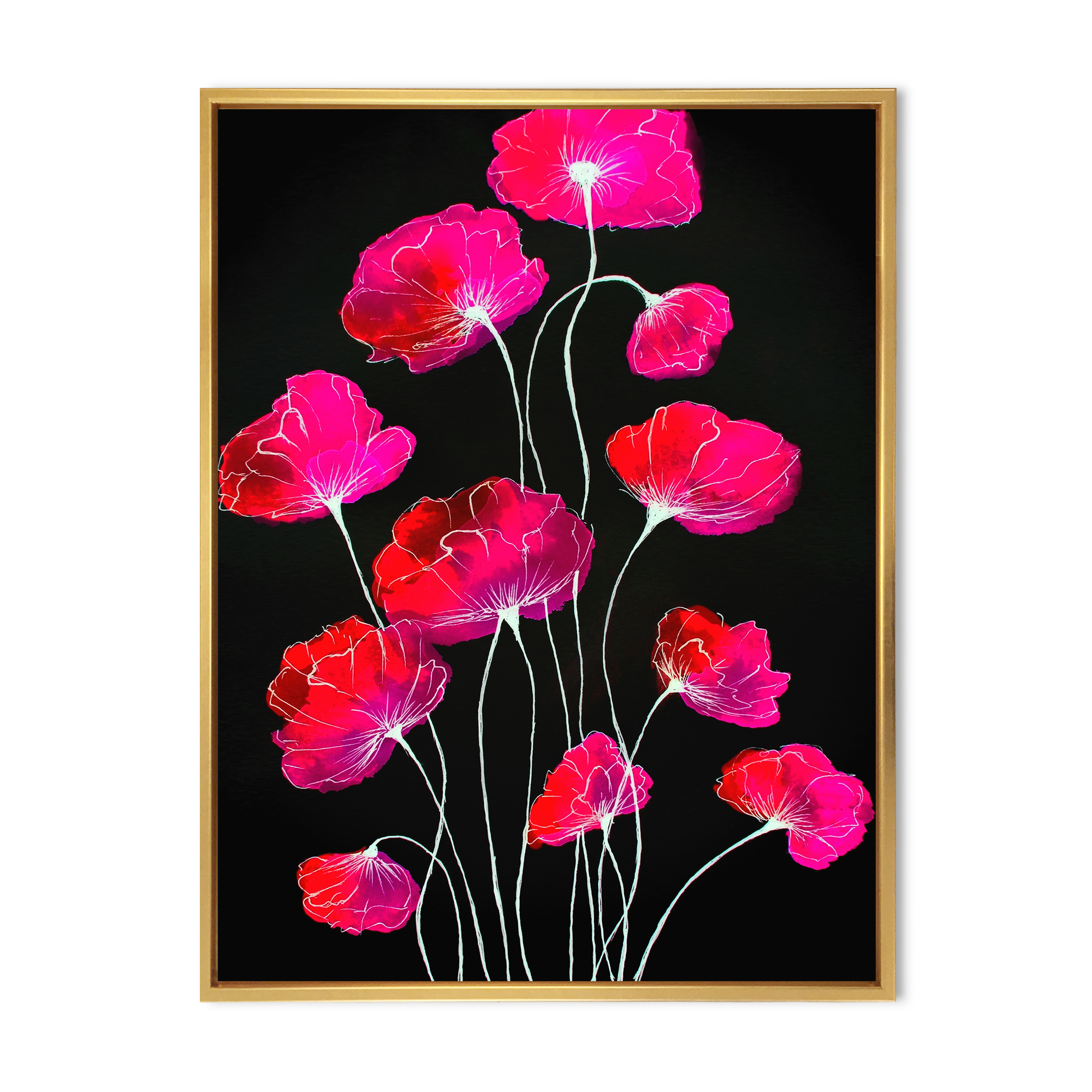 Designart 'Abstract Red Flower Detail On Black Background III' Traditional Framed Canvas Wall Art Print