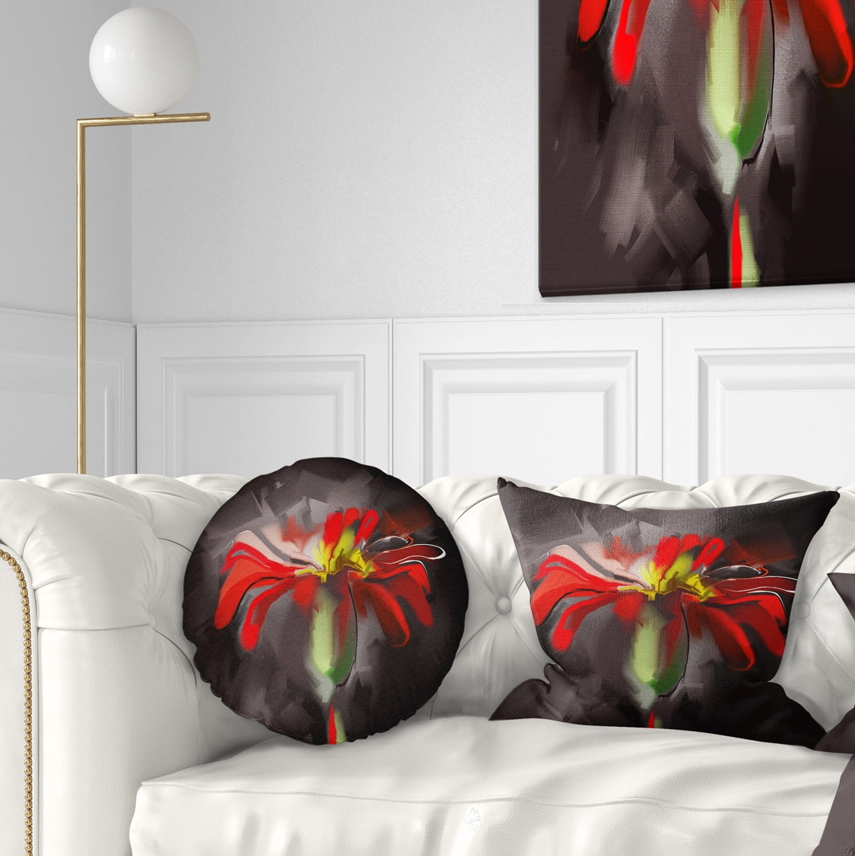 Designart Abstract Red Flower - Floral Throw Pillow - 12x20