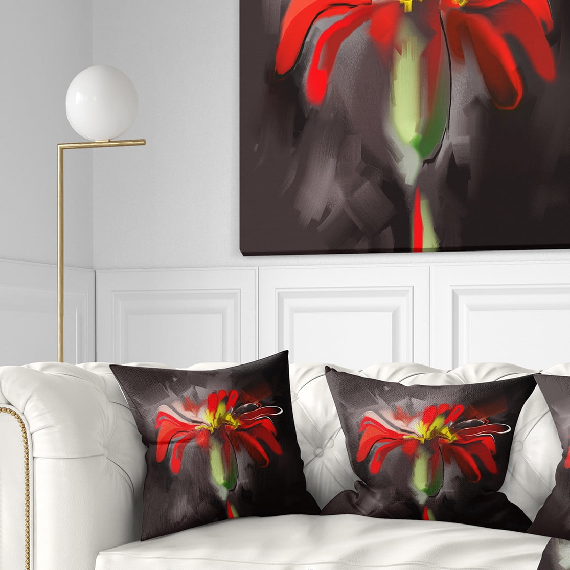 Designart Abstract Red Flower - Floral Throw Pillow - 18x18