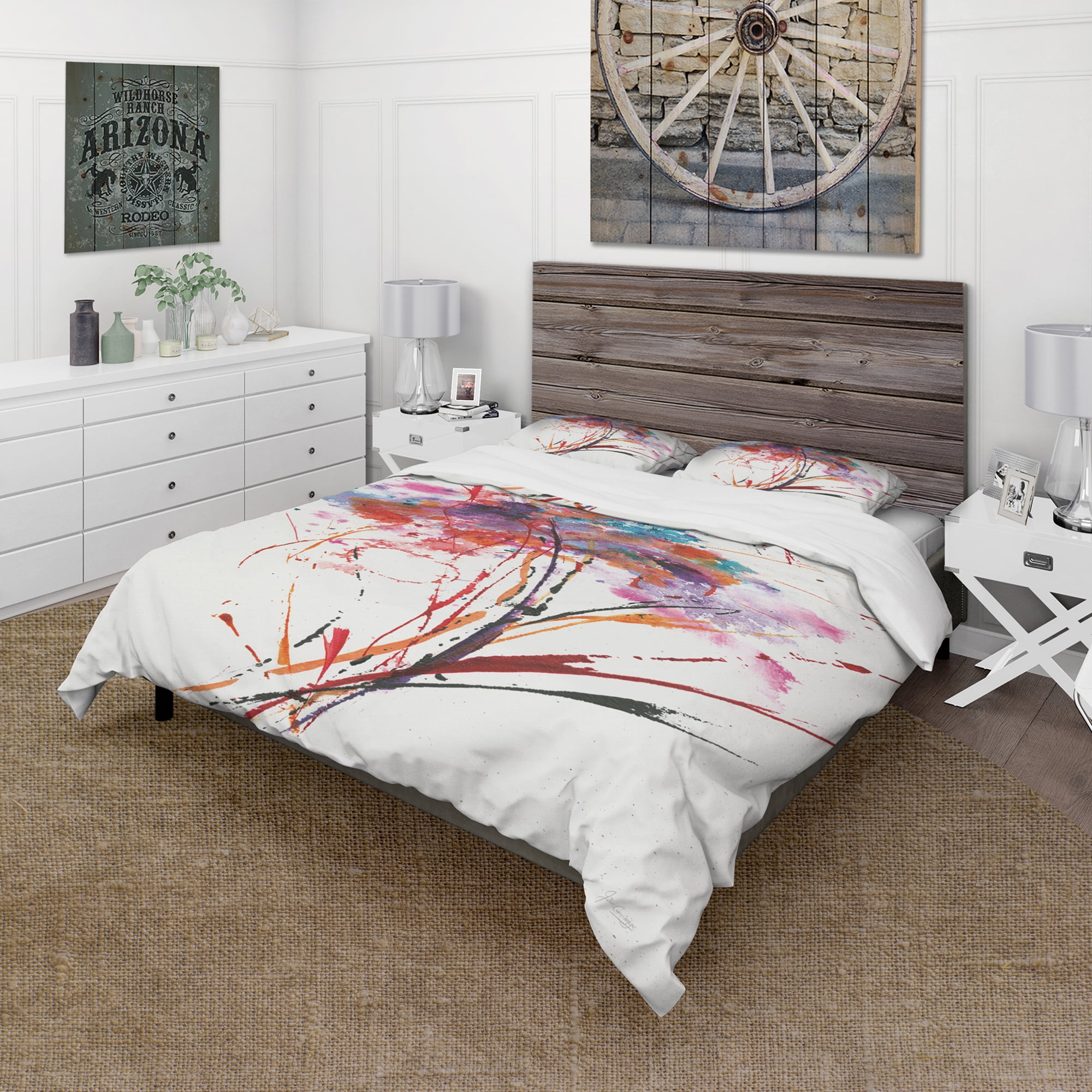 Designart 'Abstract Red Flowers' Cottage Duvet Cover Set