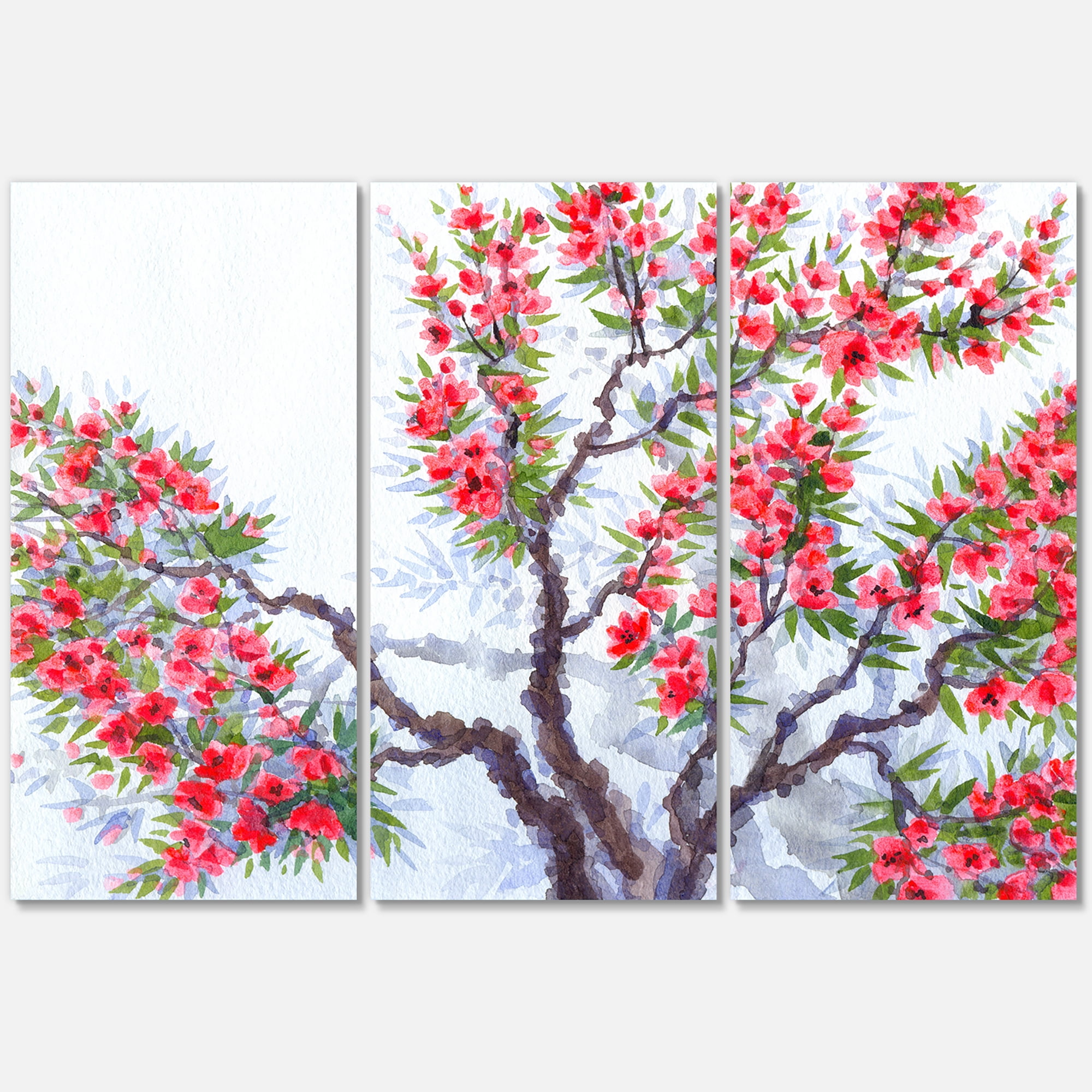 Designart ' Abstract Red Flowers of Spring Tree ' Traditional Canvas Wall Art Print