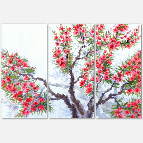 Designart ' Abstract Red Flowers of Spring Tree ' Traditional Canvas Wall Art Print