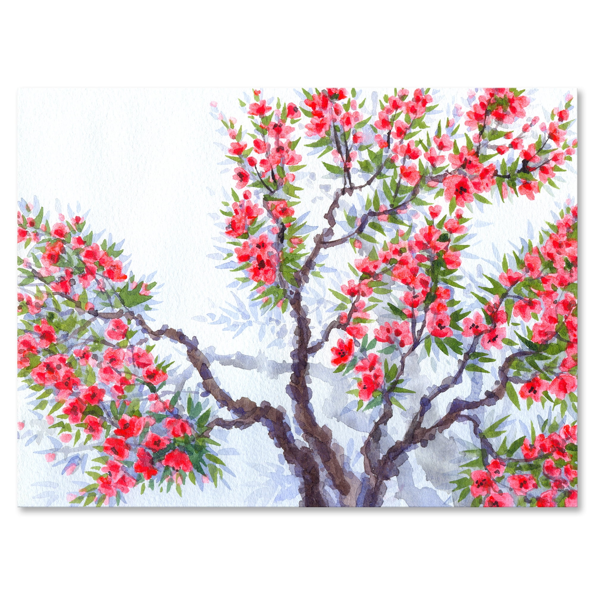 Designart ' Abstract Red Flowers of Spring Tree ' Traditional Canvas Wall Art Print