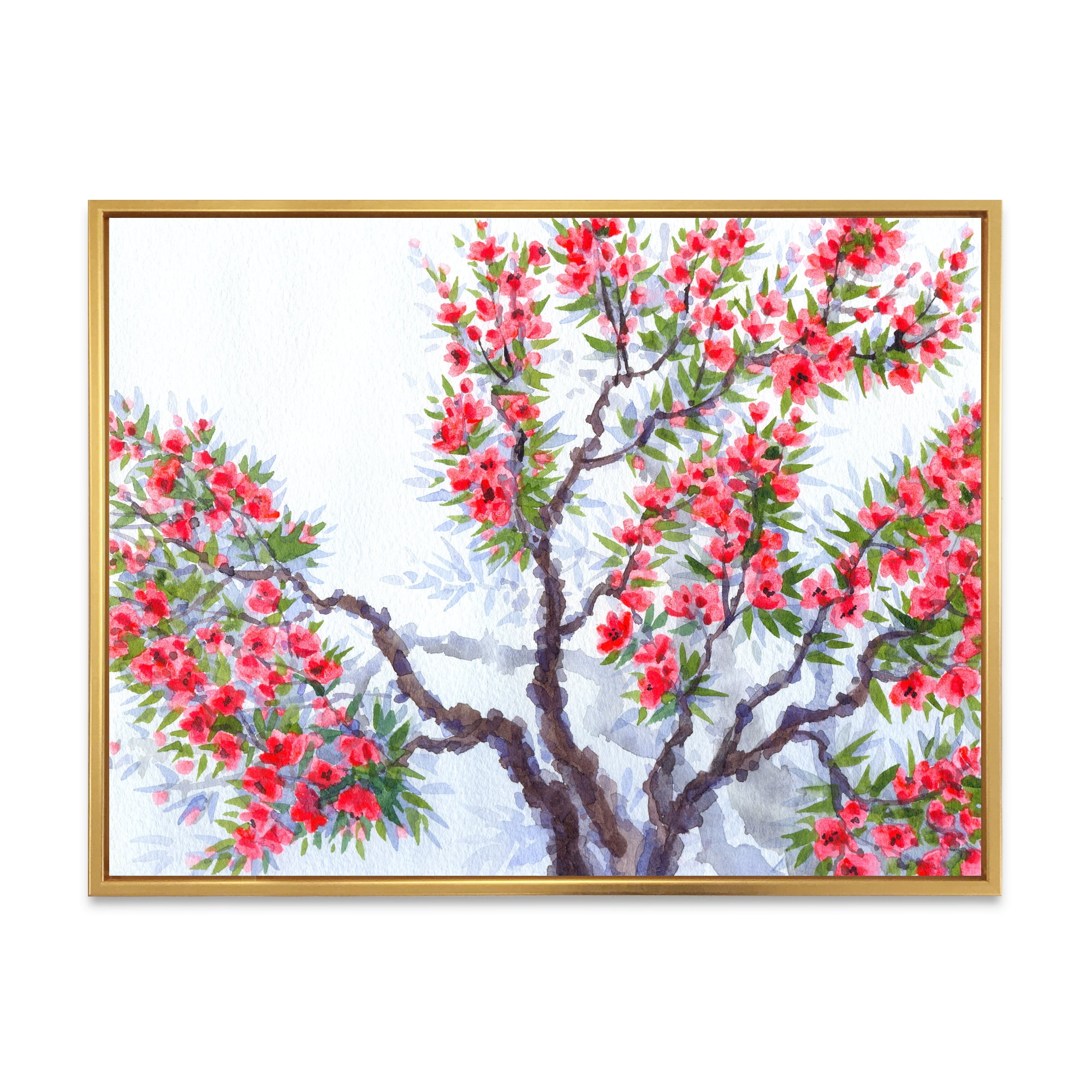 Designart 'Abstract Red Flowers of Spring Tree' Traditional Framed Canvas Wall Art Print
