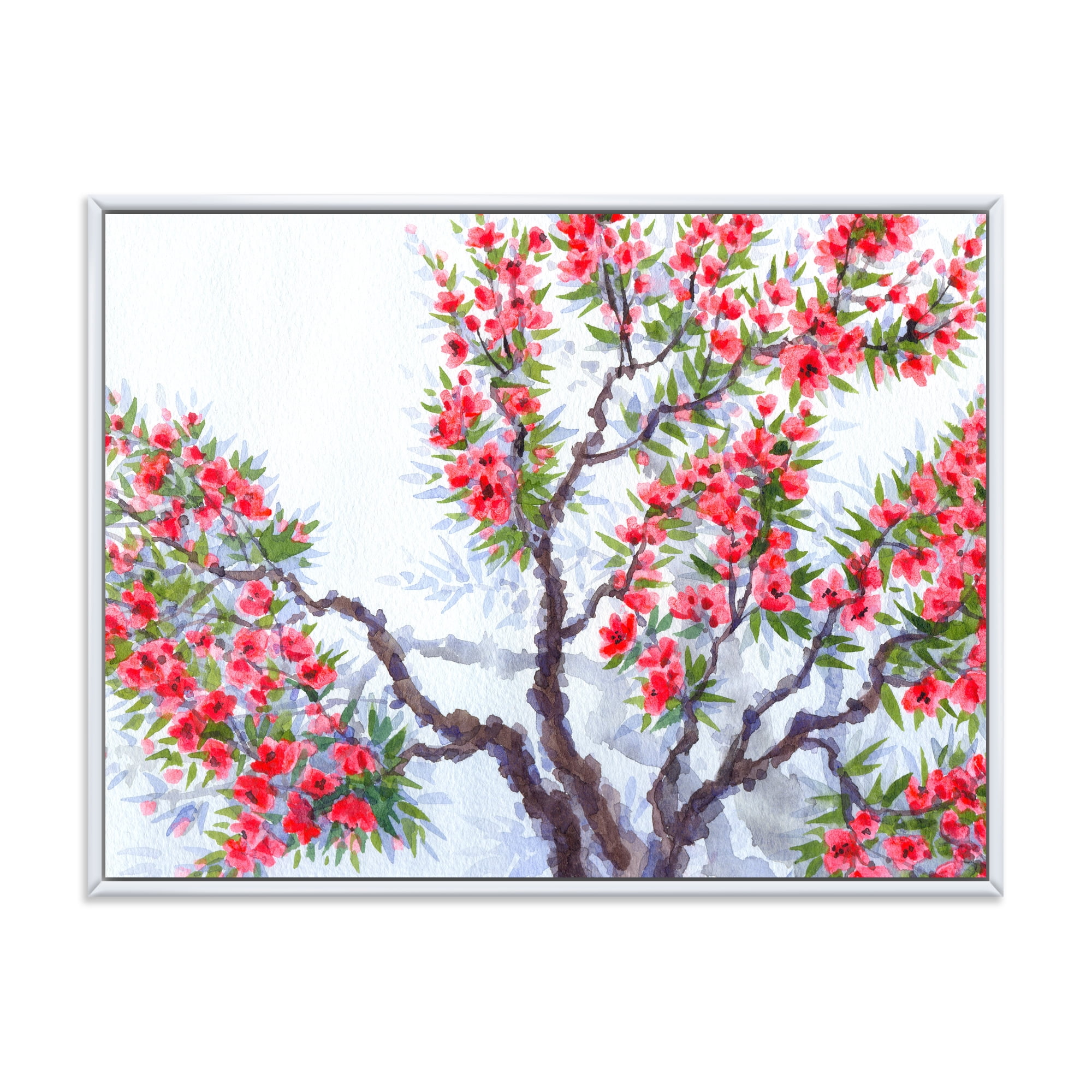 Designart 'Abstract Red Flowers of Spring Tree' Traditional Framed Canvas Wall Art Print
