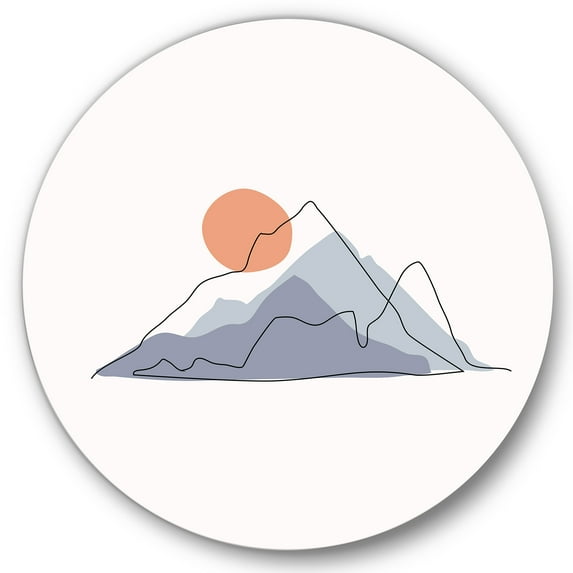 Designart 'Abstract Red Moon With Mountainscape' Modern Circle Metal Wall Art 11x11 - Disc of 11
