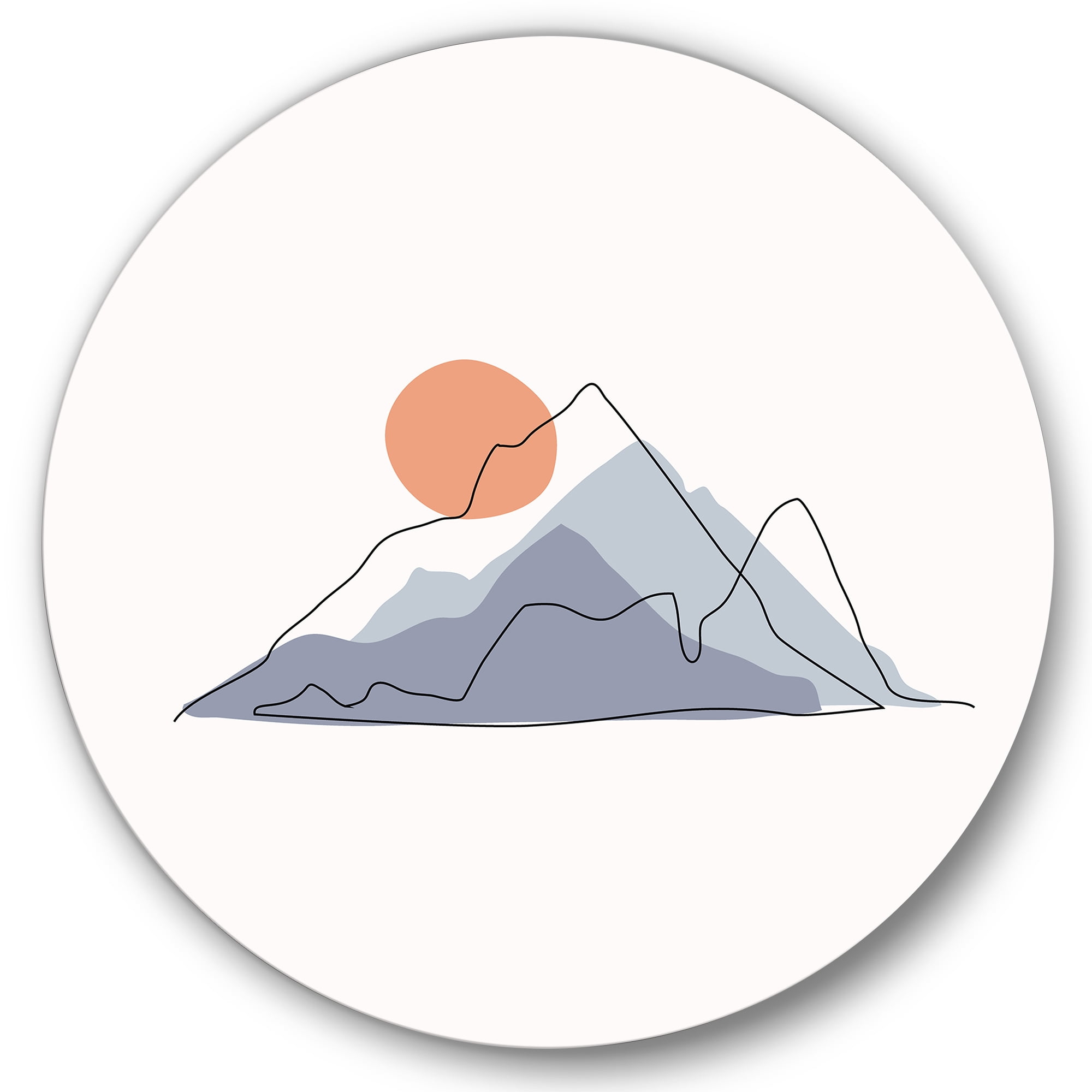 Designart 'Abstract Red Moon With Mountainscape' Modern Circle Metal Wall Art 36x36 - Disc of 36