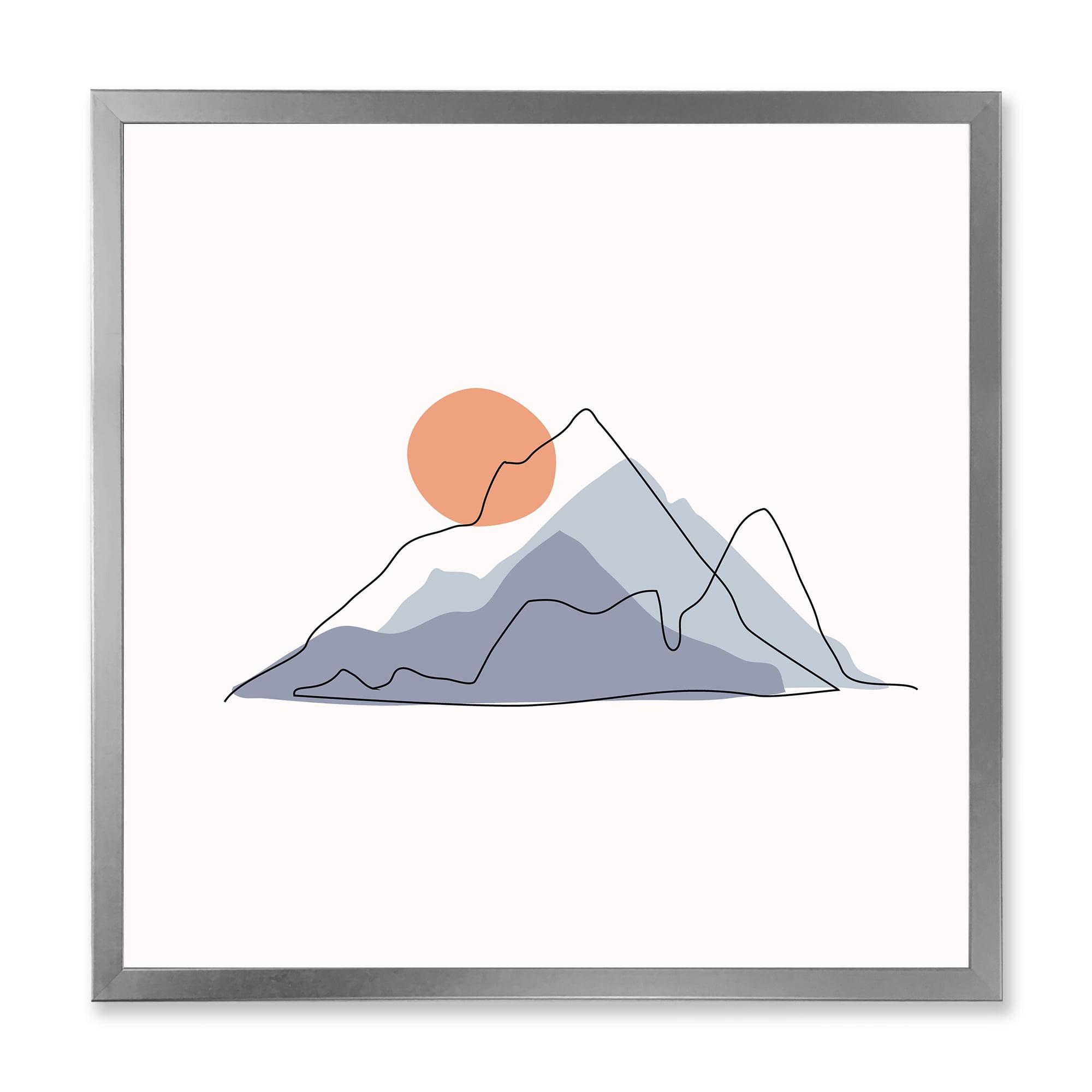 Designart 'Abstract Red Moon With Mountainscape' Modern Framed Art Print