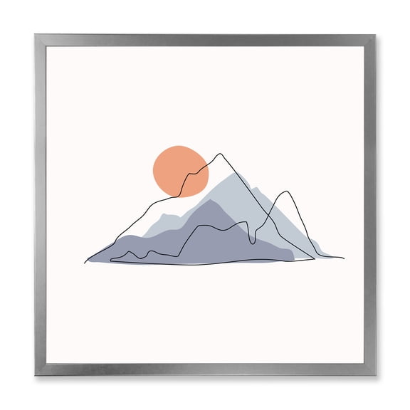 Designart 'Abstract Red Moon With Mountainscape' Modern Framed Art Print