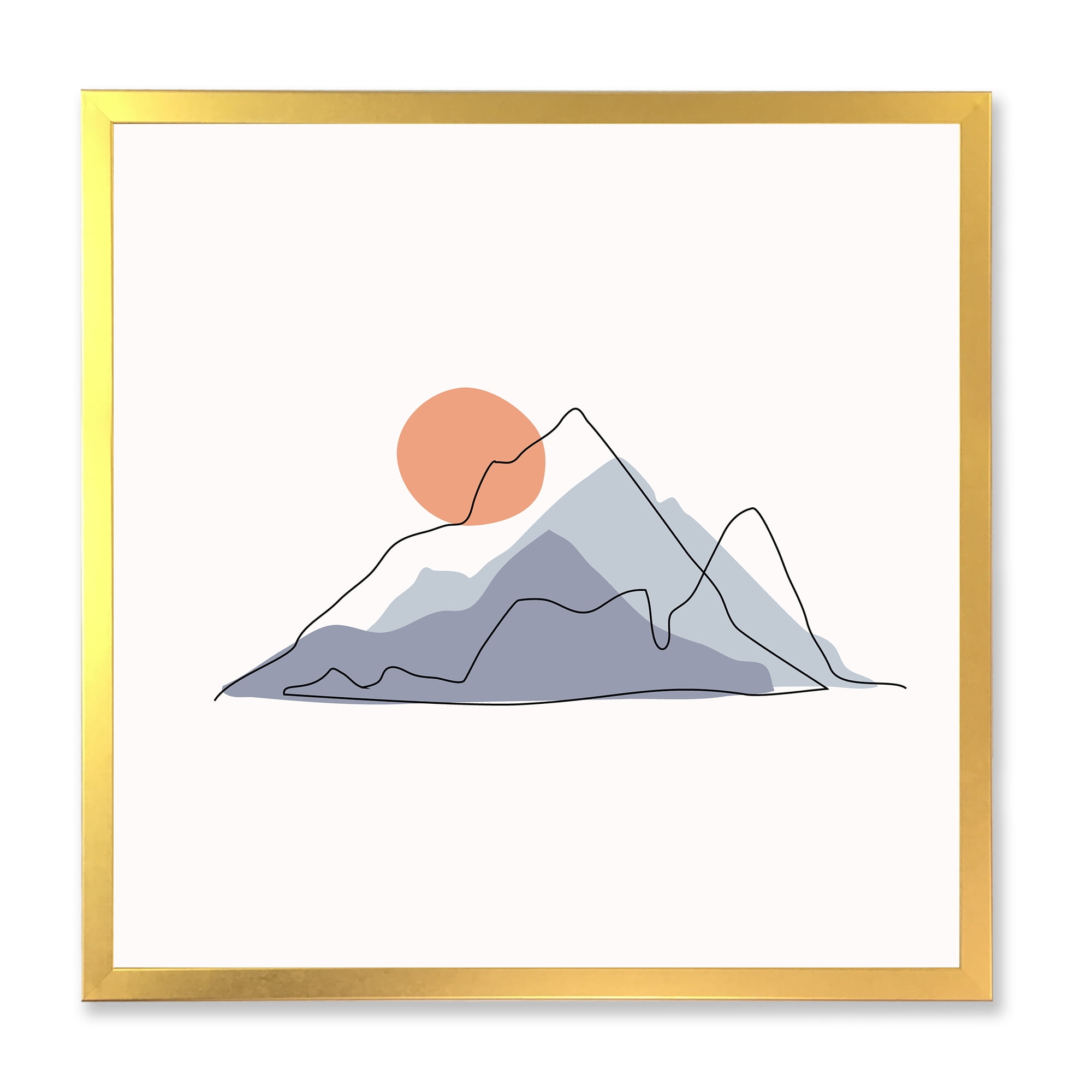 Designart 'Abstract Red Moon With Mountainscape' Modern Framed Art Print