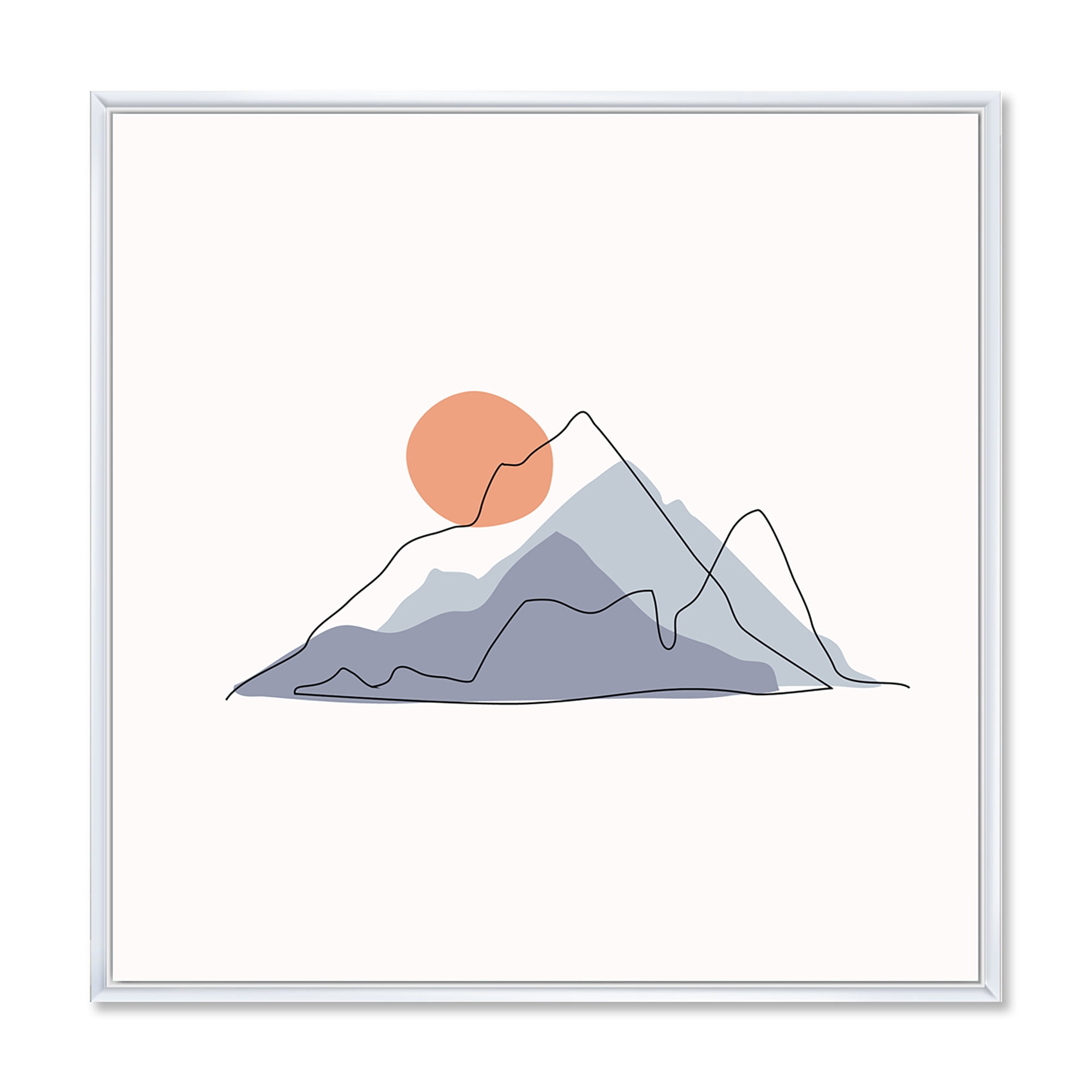 Designart 'Abstract Red Moon With Mountainscape' Modern Framed Canvas Wall Art Print