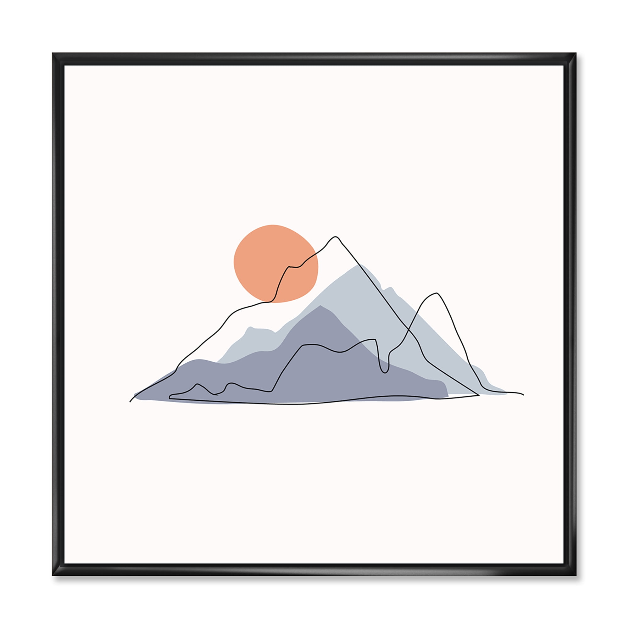 Designart 'Abstract Red Moon With Mountainscape' Modern Framed Canvas Wall Art Print