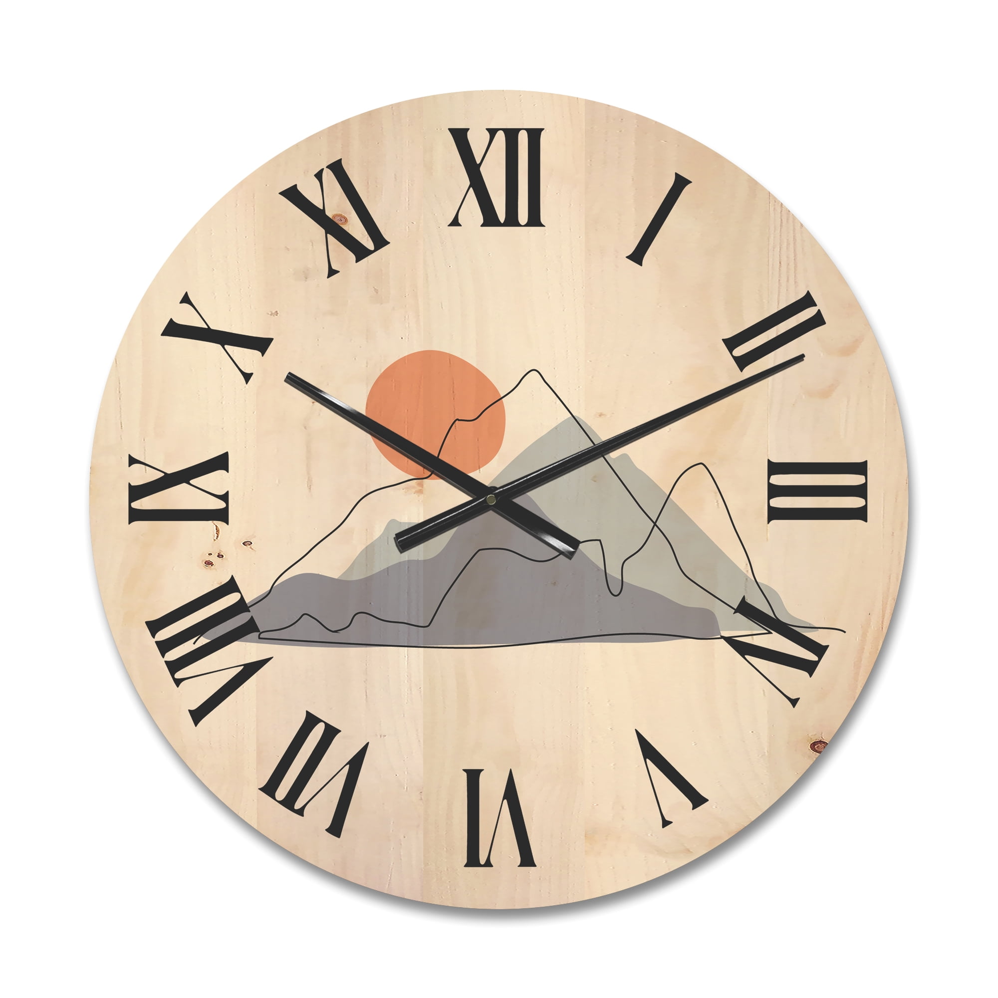 Designart 'Abstract Red Moon With Mountainscape' Modern Wood Wall Clock