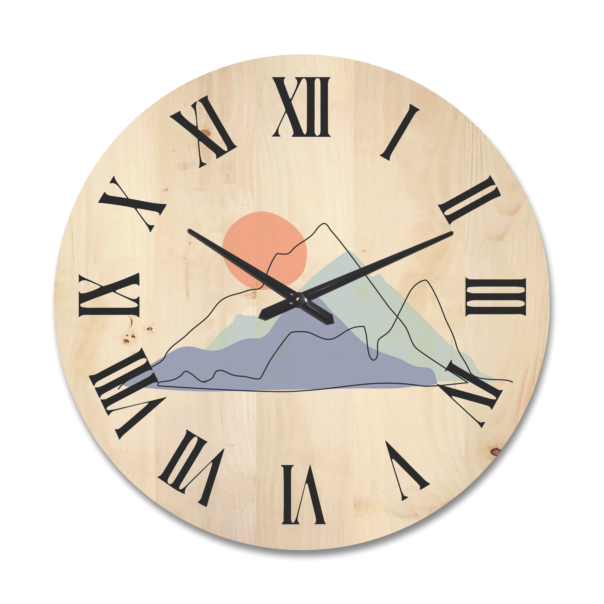 Designart 'Abstract Red Moon With Mountainscape' Modern Wood Wall Clock