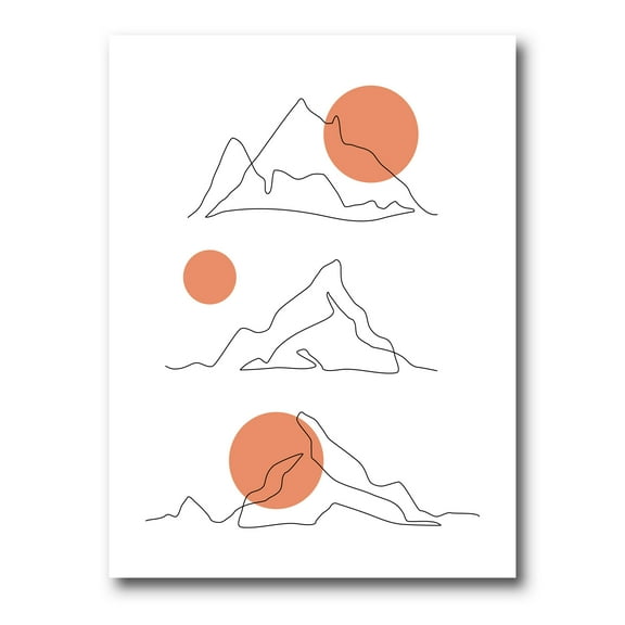 Designart ' Abstract Red Moons With Mountain Range ' Modern Canvas Wall Art Print
