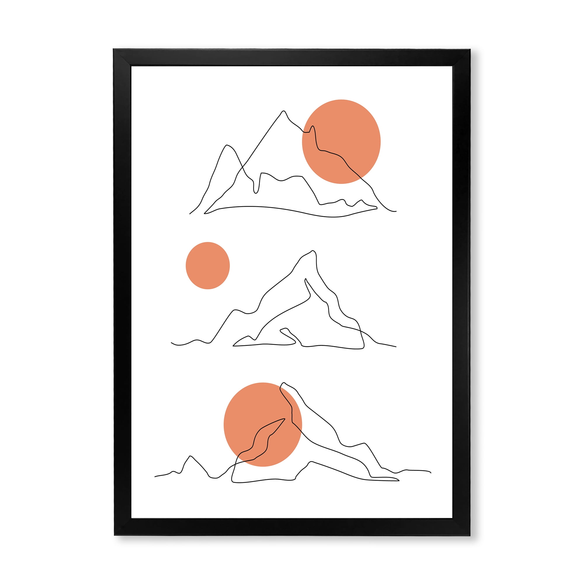 Designart 'Abstract Red Moons With Mountain Range' Modern Framed Art Print