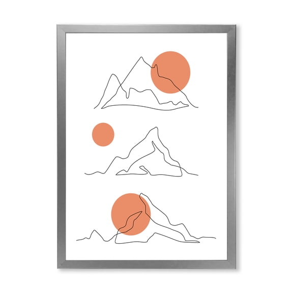 Designart 'Abstract Red Moons With Mountain Range' Modern Framed Art Print