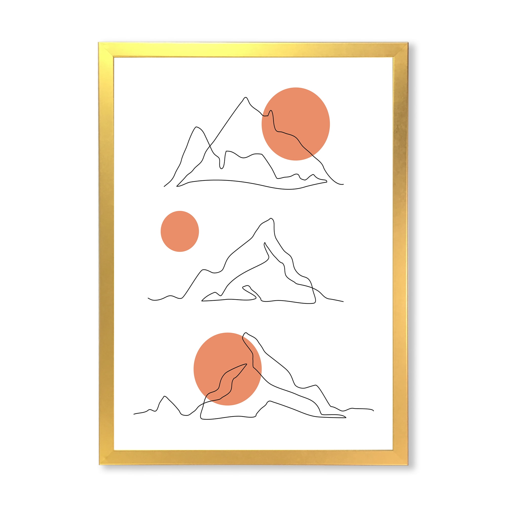 Designart 'Abstract Red Moons With Mountain Range' Modern Framed Art Print
