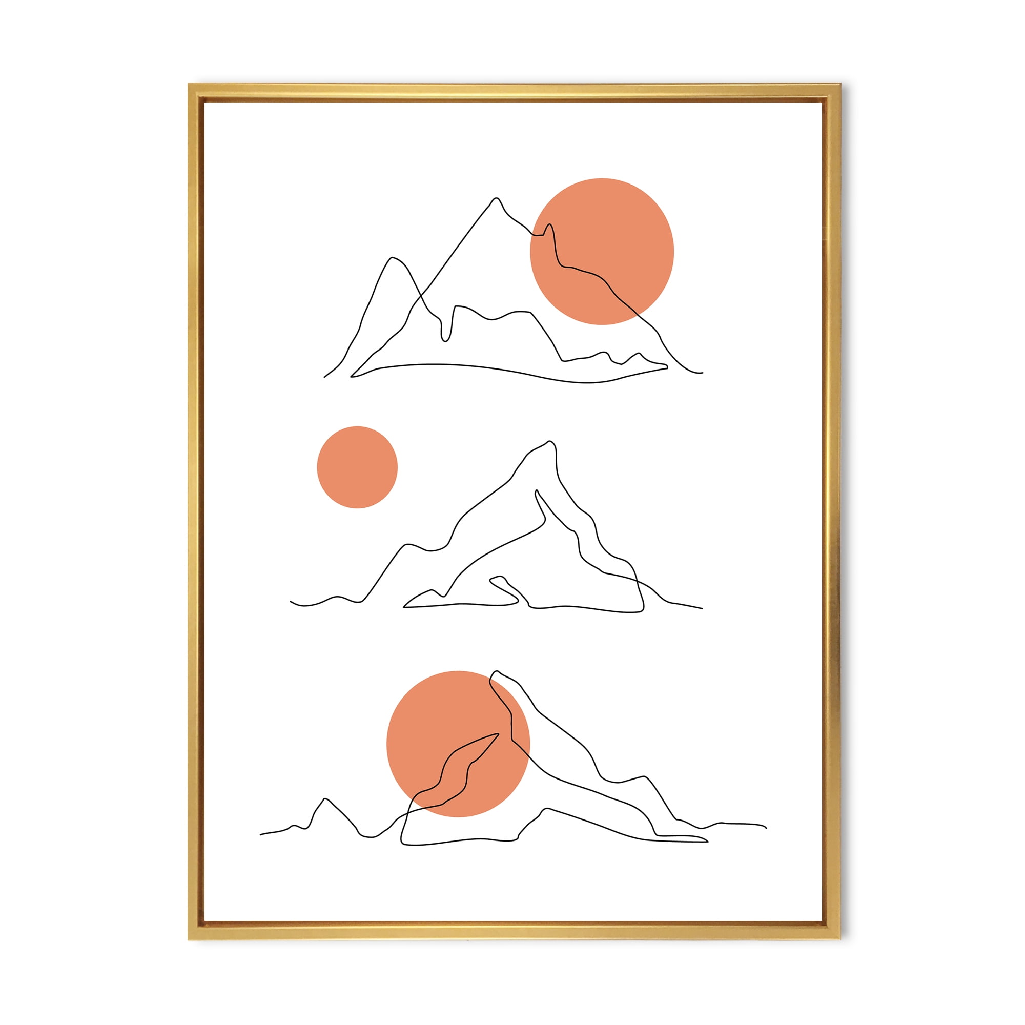 Designart 'Abstract Red Moons With Mountain Range' Modern Framed Canvas Wall Art Print