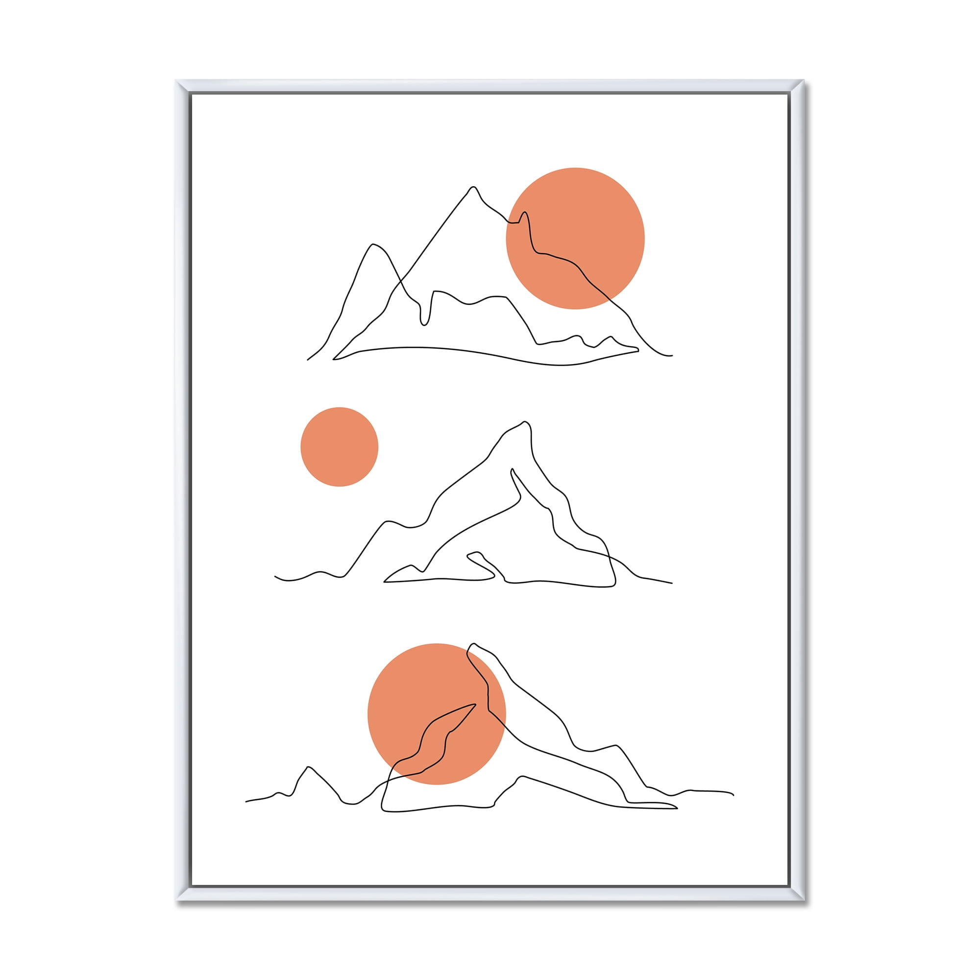 Designart 'Abstract Red Moons With Mountain Range' Modern Framed Canvas Wall Art Print