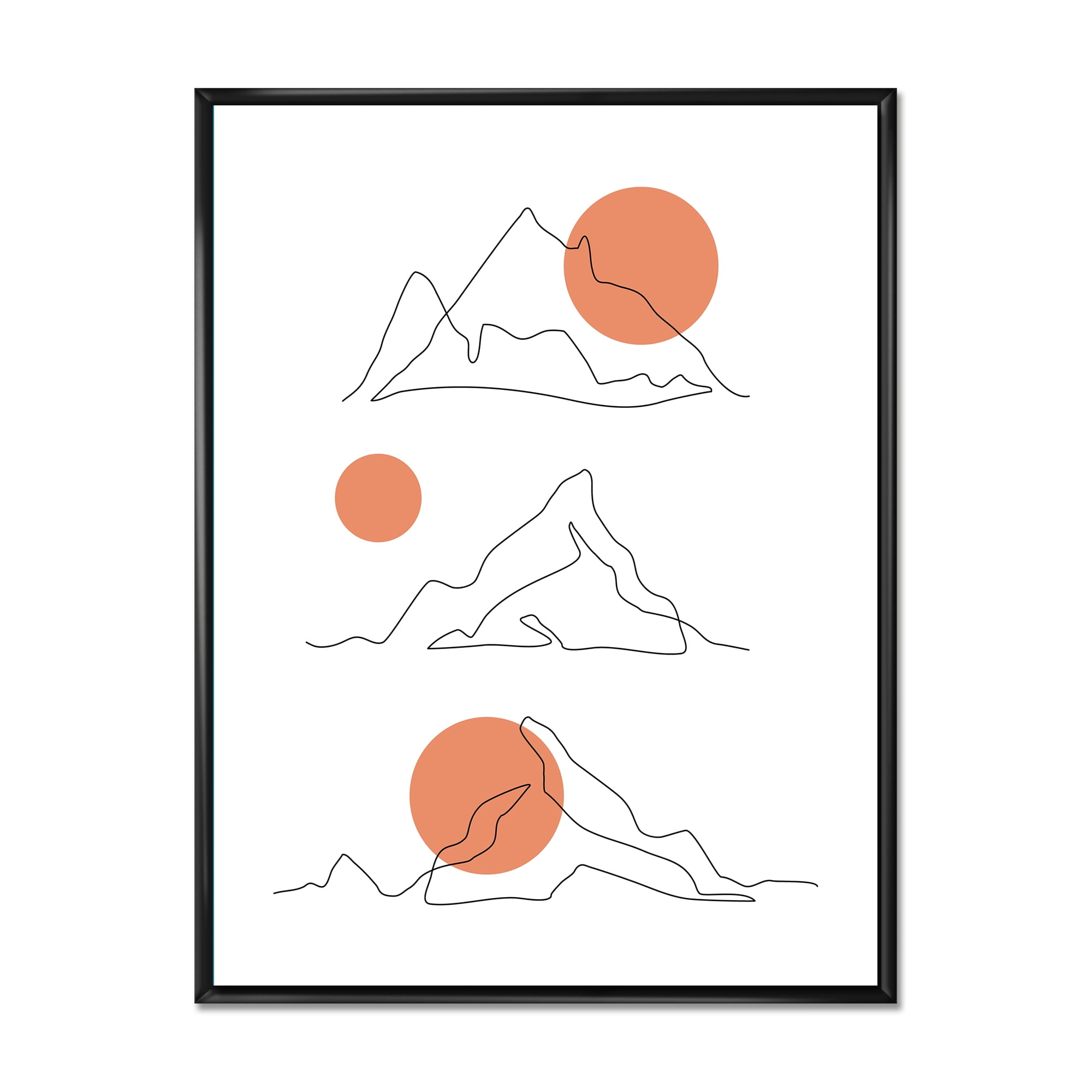 Designart 'Abstract Red Moons With Mountain Range' Modern Framed Canvas Wall Art Print