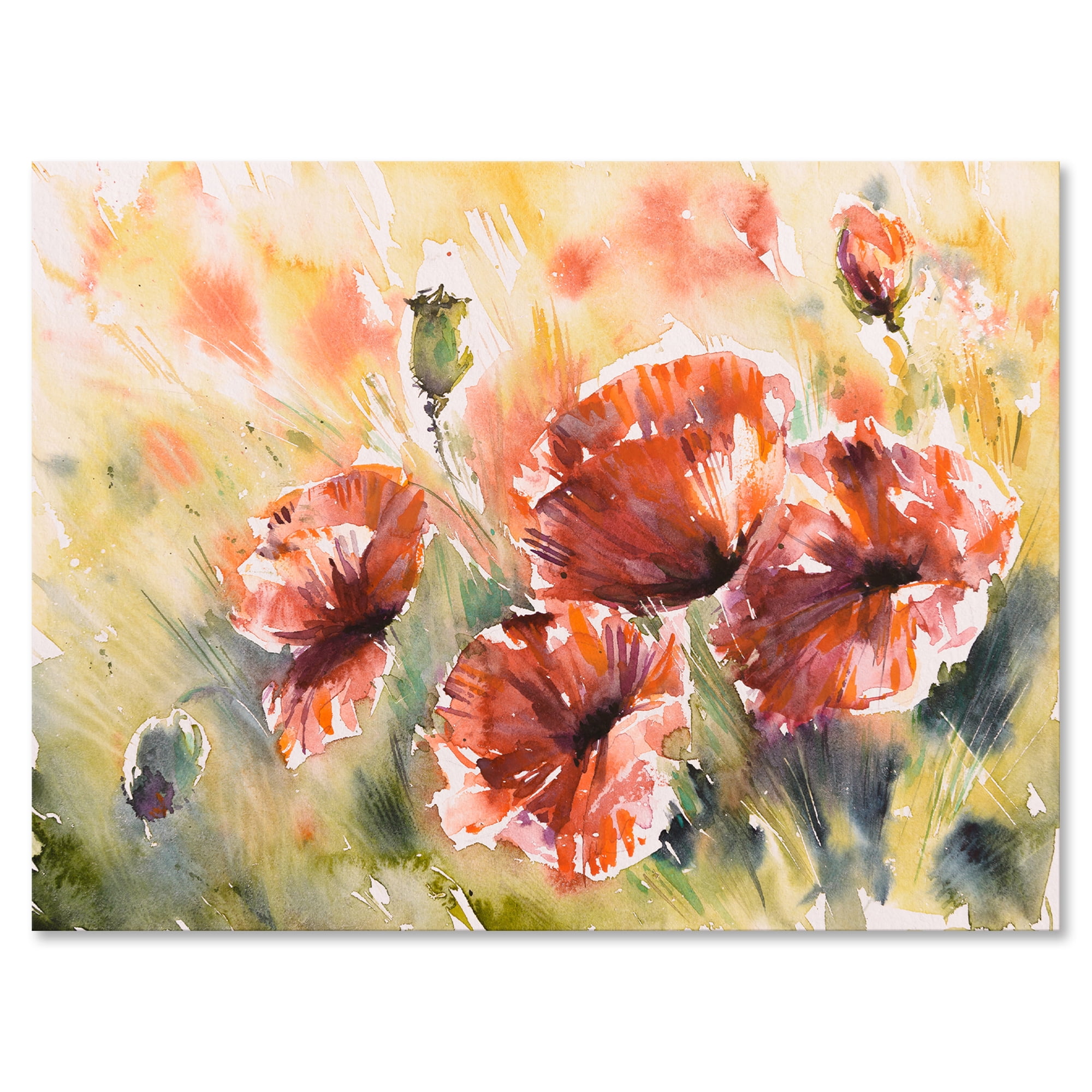 Designart ' Abstract Red Poppy On A Field ' Traditional Canvas Wall Art Print