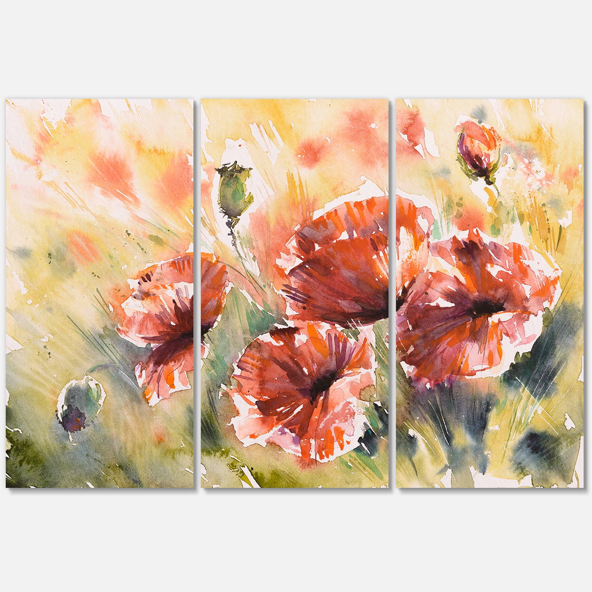 Designart ' Abstract Red Poppy On A Field ' Traditional Canvas Wall Art Print