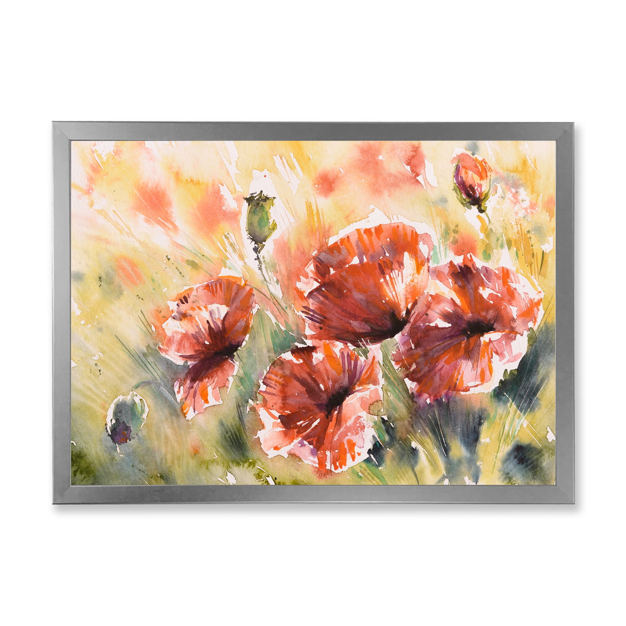Designart 'Abstract Red Poppy On A Field' Traditional Framed Art Print