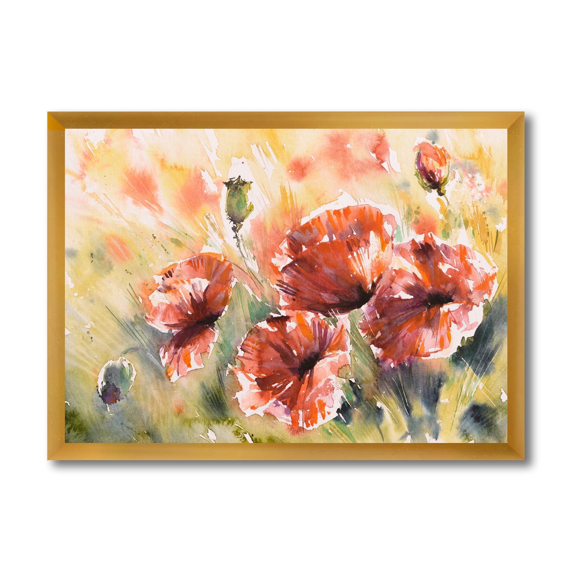 Designart 'Abstract Red Poppy On A Field' Traditional Framed Art Print