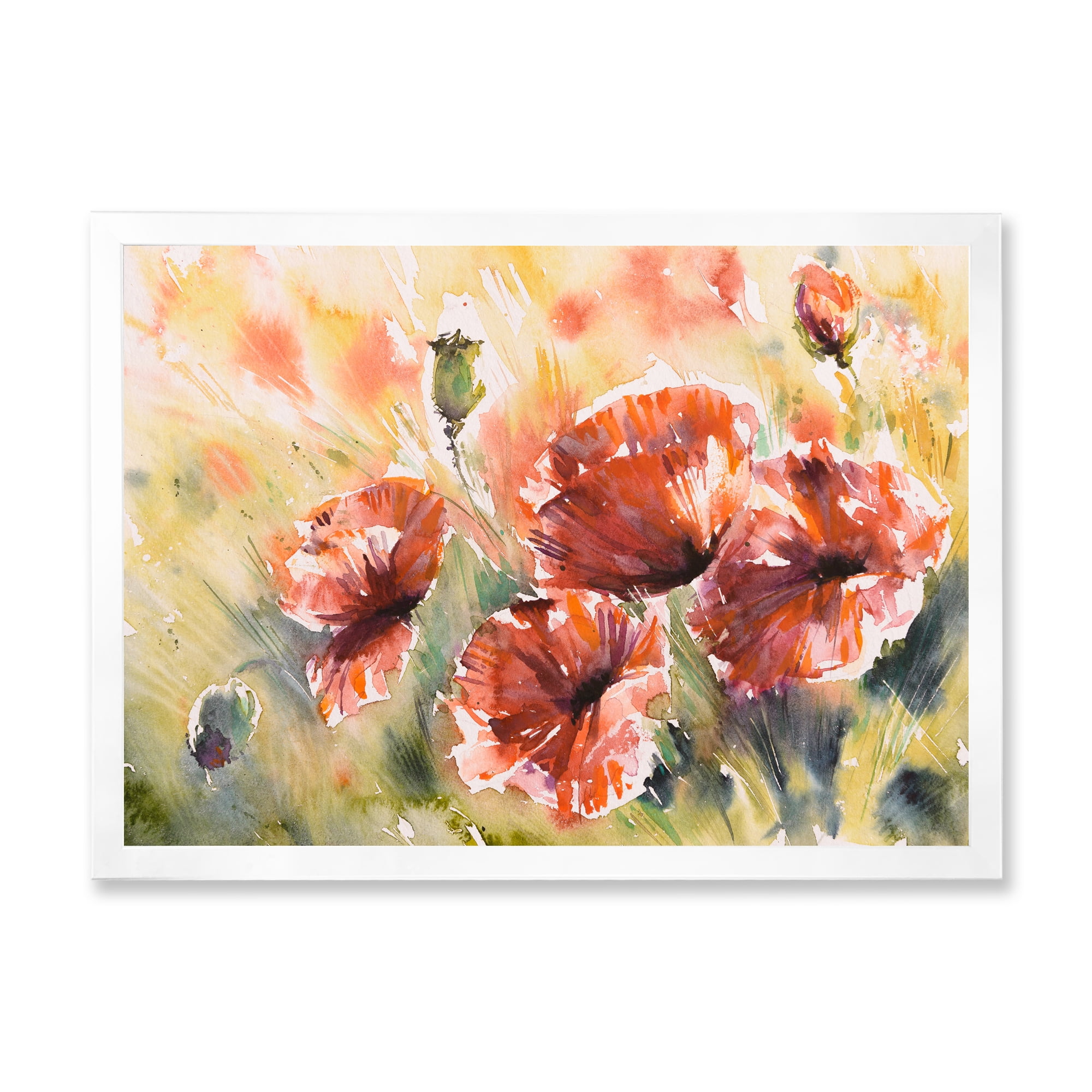 Designart 'Abstract Red Poppy On A Field' Traditional Framed Art Print
