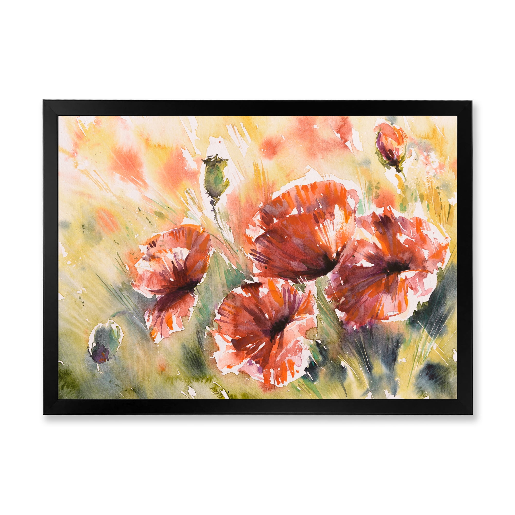 Designart 'Abstract Red Poppy On A Field' Traditional Framed Art Print