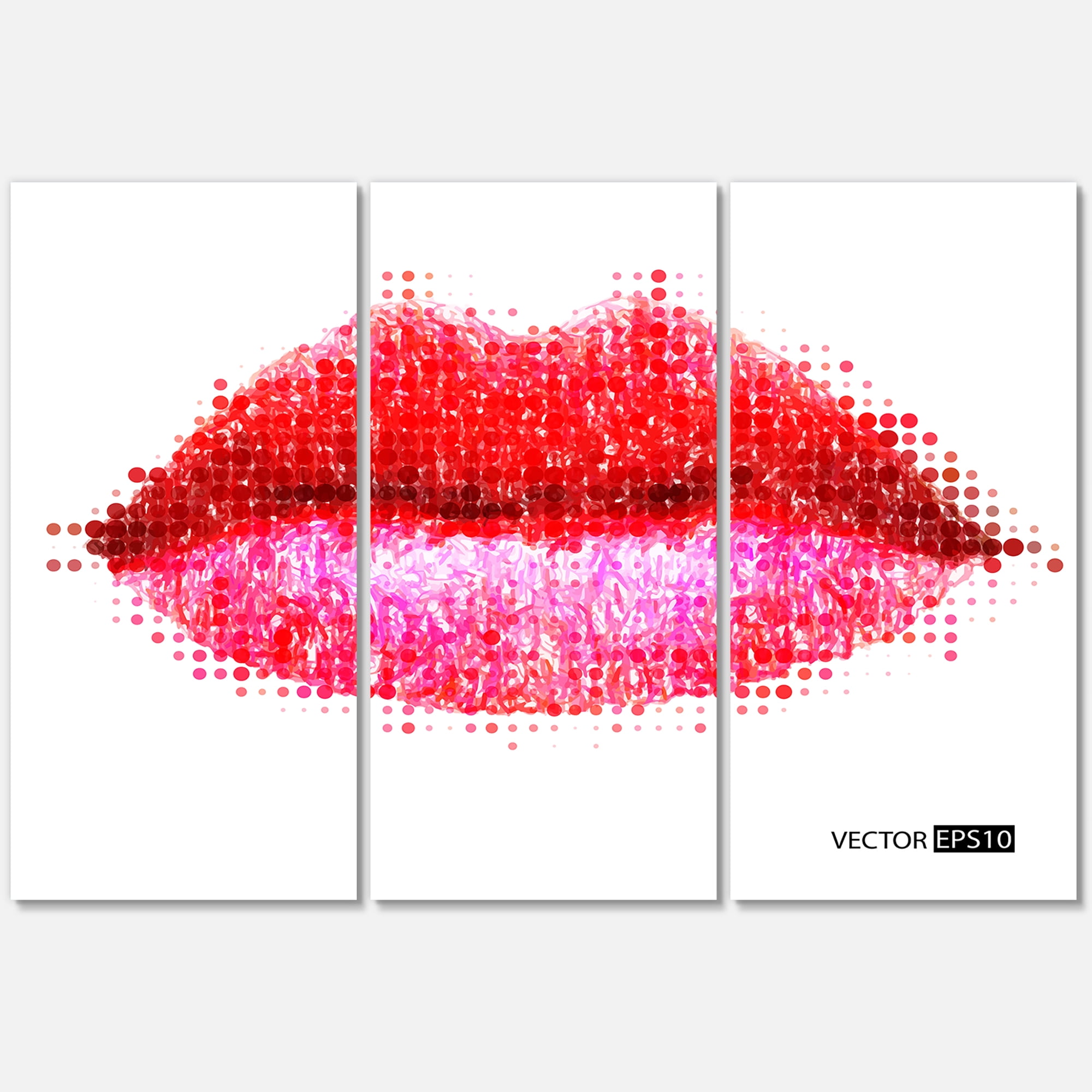 Designart ' Abstract Red Woman Lips in Pixels ' Modern Canvas Wall Art Print