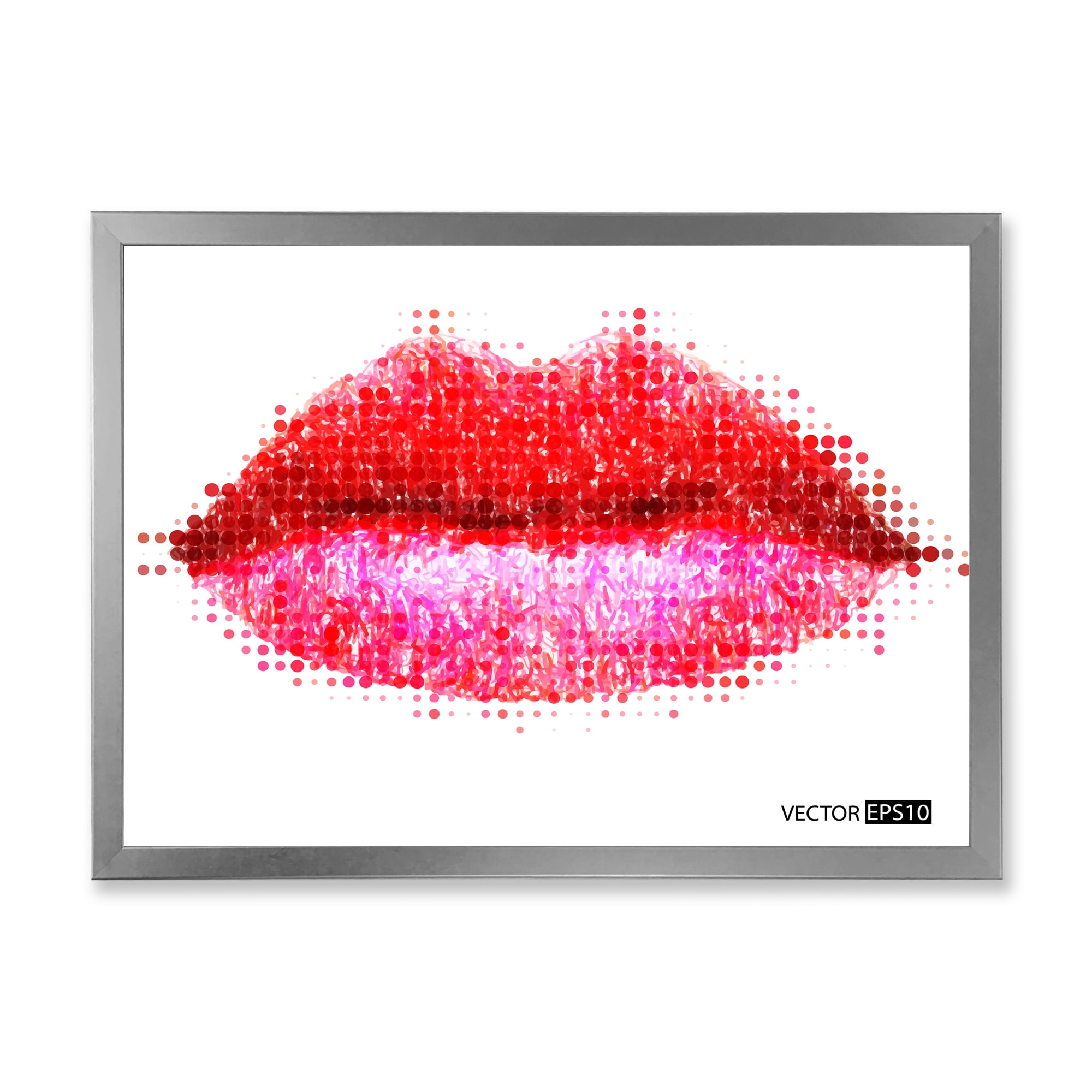 Designart 'Abstract Red Woman Lips in Pixels' Modern Framed Art Print