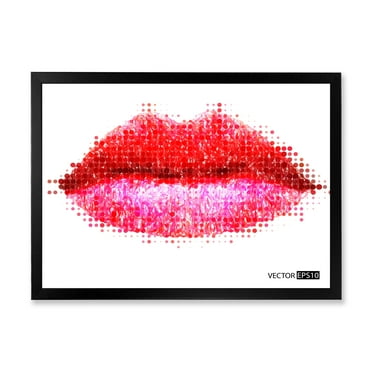 Designart 'Abstract Red Woman Lips in Pixels' Modern Framed Art Print