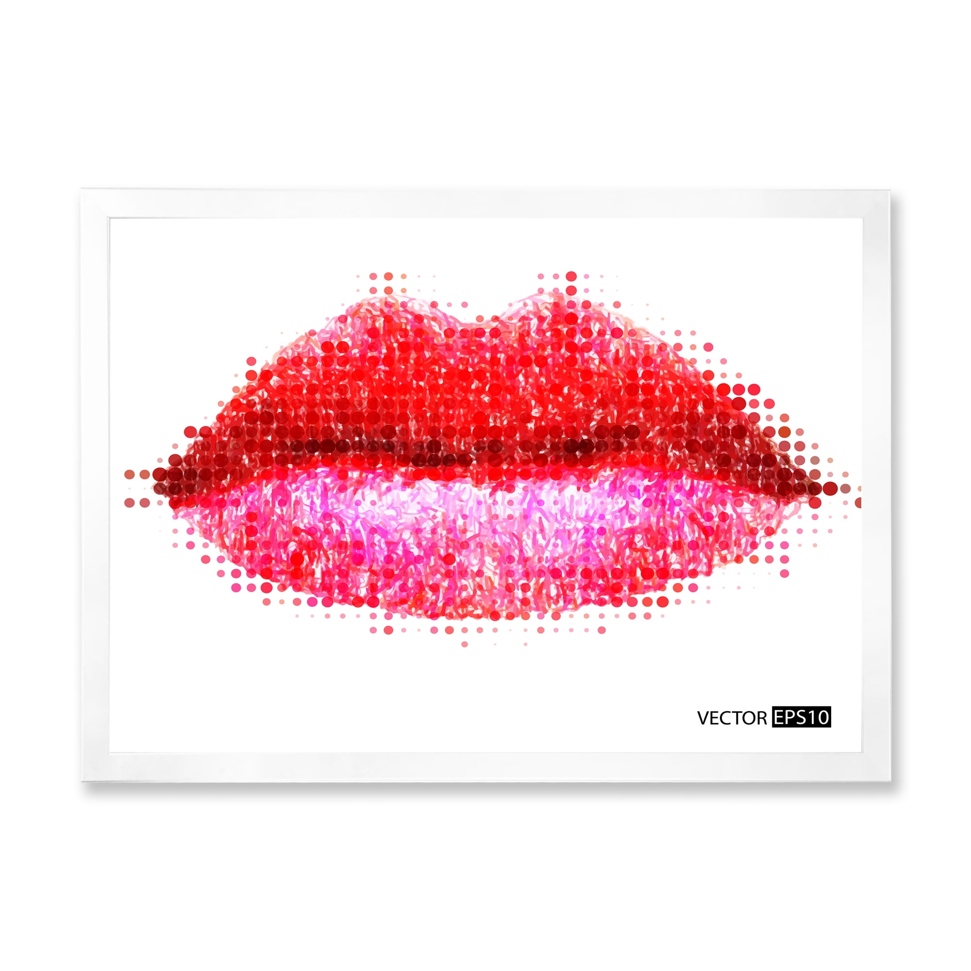 Designart 'Abstract Red Woman Lips in Pixels' Modern Framed Art Print