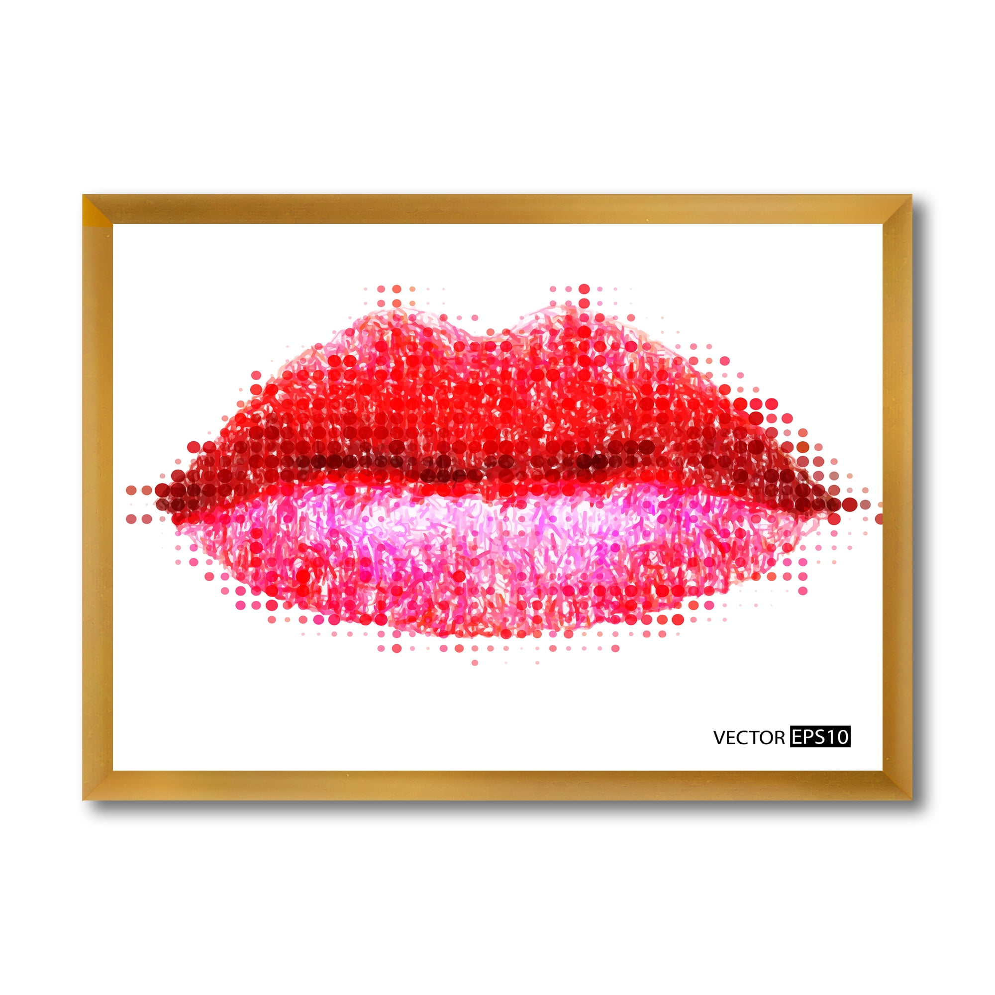 Designart 'Abstract Red Woman Lips in Pixels' Modern Framed Art Print