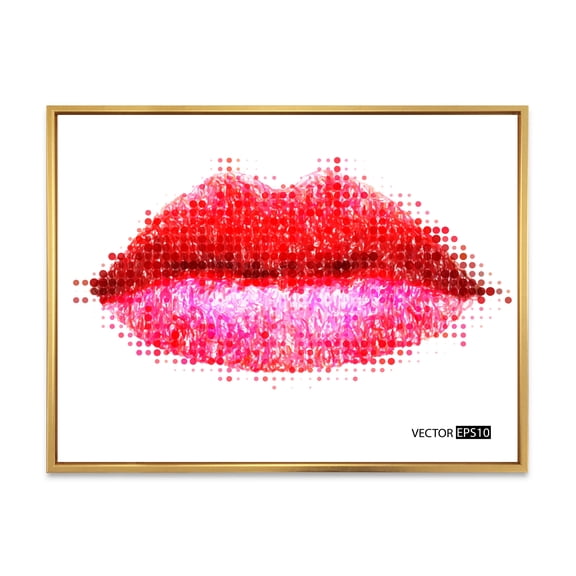 Designart 'Abstract Red Woman Lips in Pixels' Modern Framed Canvas Wall Art Print