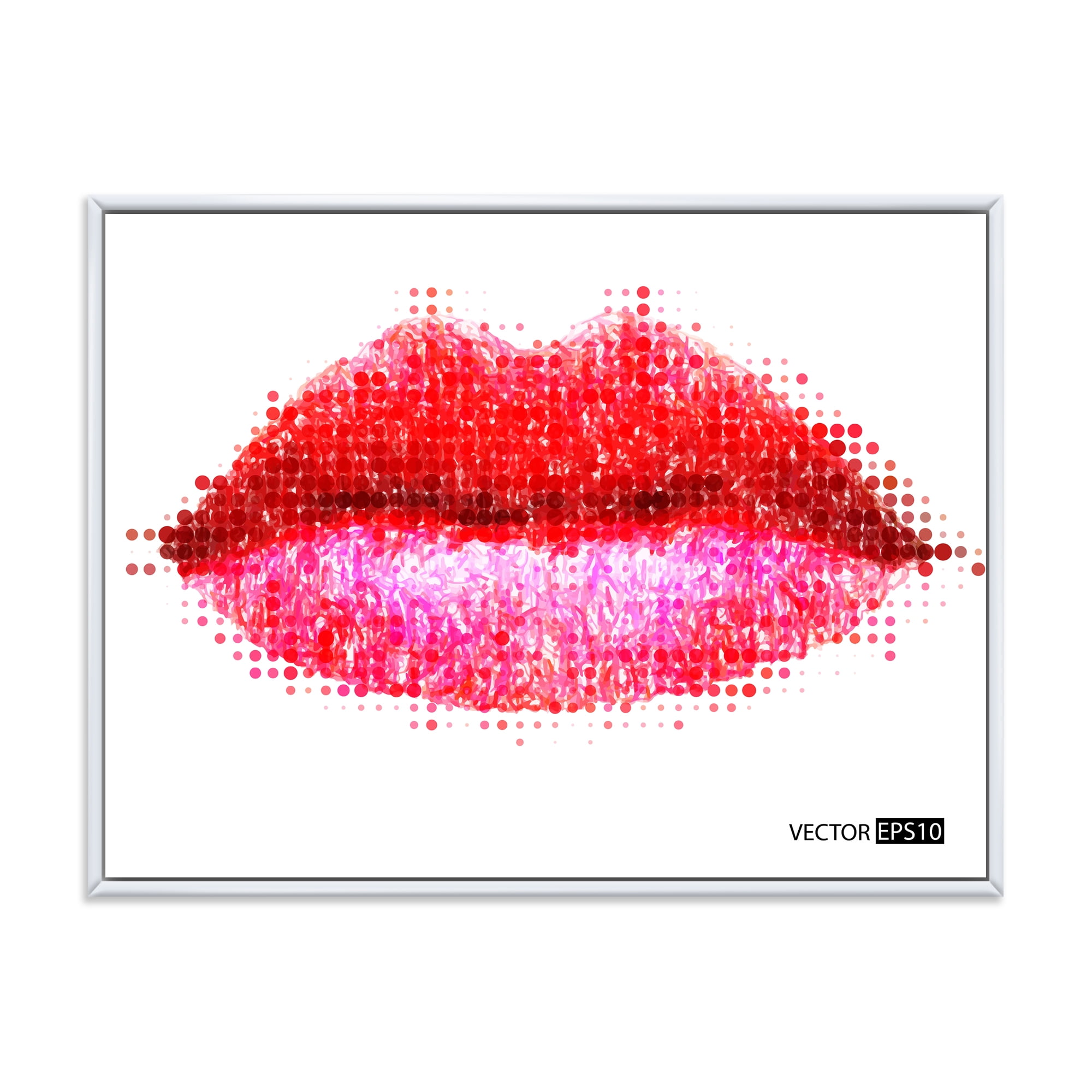 Designart 'Abstract Red Woman Lips in Pixels' Modern Framed Canvas Wall Art Print
