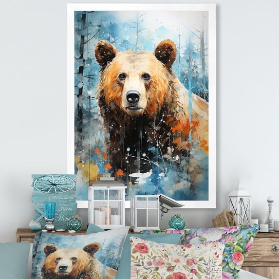 Designart "Abstract Representation Of Bear Environment" Animals Bear Picture Framed Canvas Art Print
