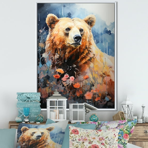 Designart "Abstract Representation Of Bear Environment I" Animals Bear Floater Framed Wall Art Prints
