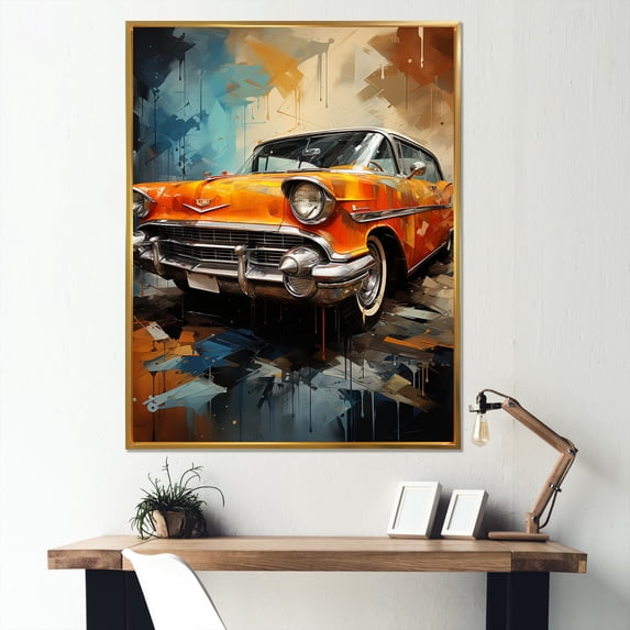 Designart "Abstract Retro Auto Reminiscence" Car Vintage Floater Framed Canvas Prints