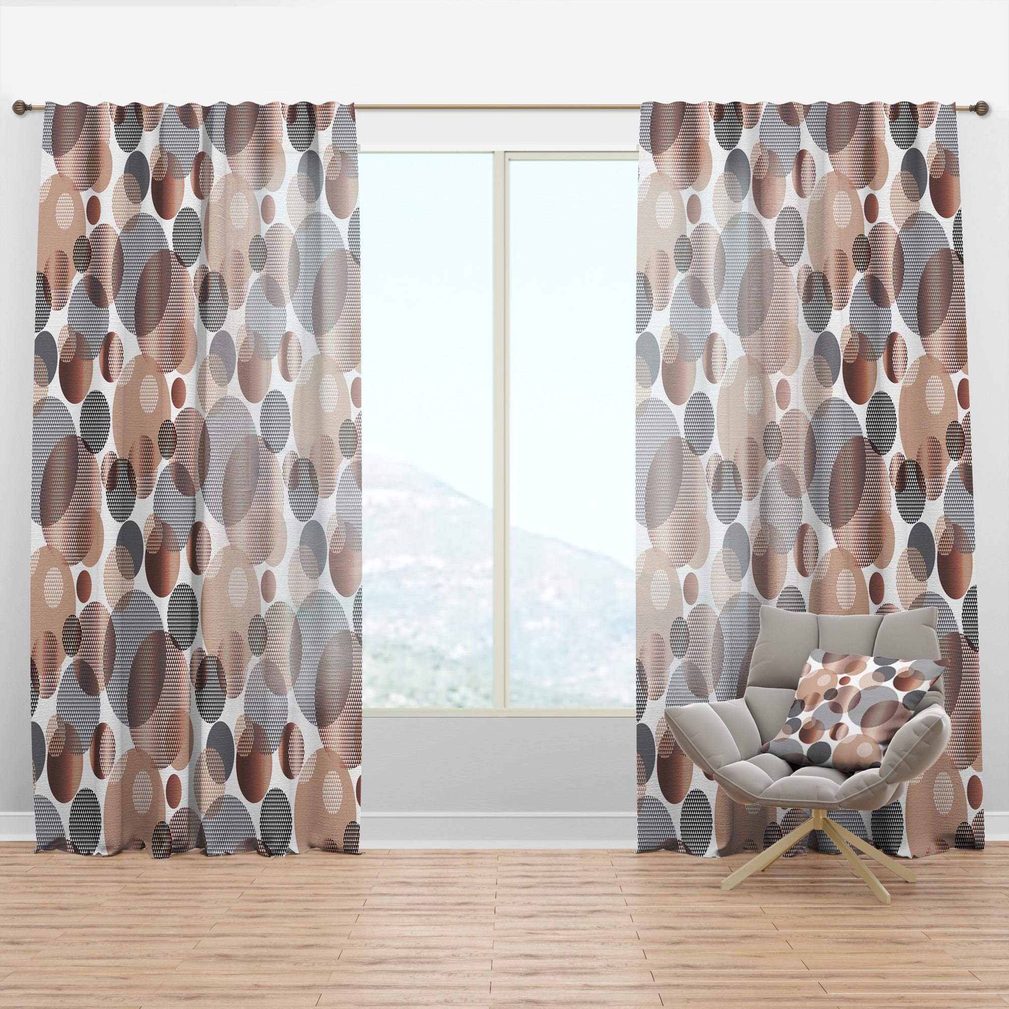 Designart 'Abstract Retro Circular Geometric XIII' Mid-Century Modern Curtain Panel