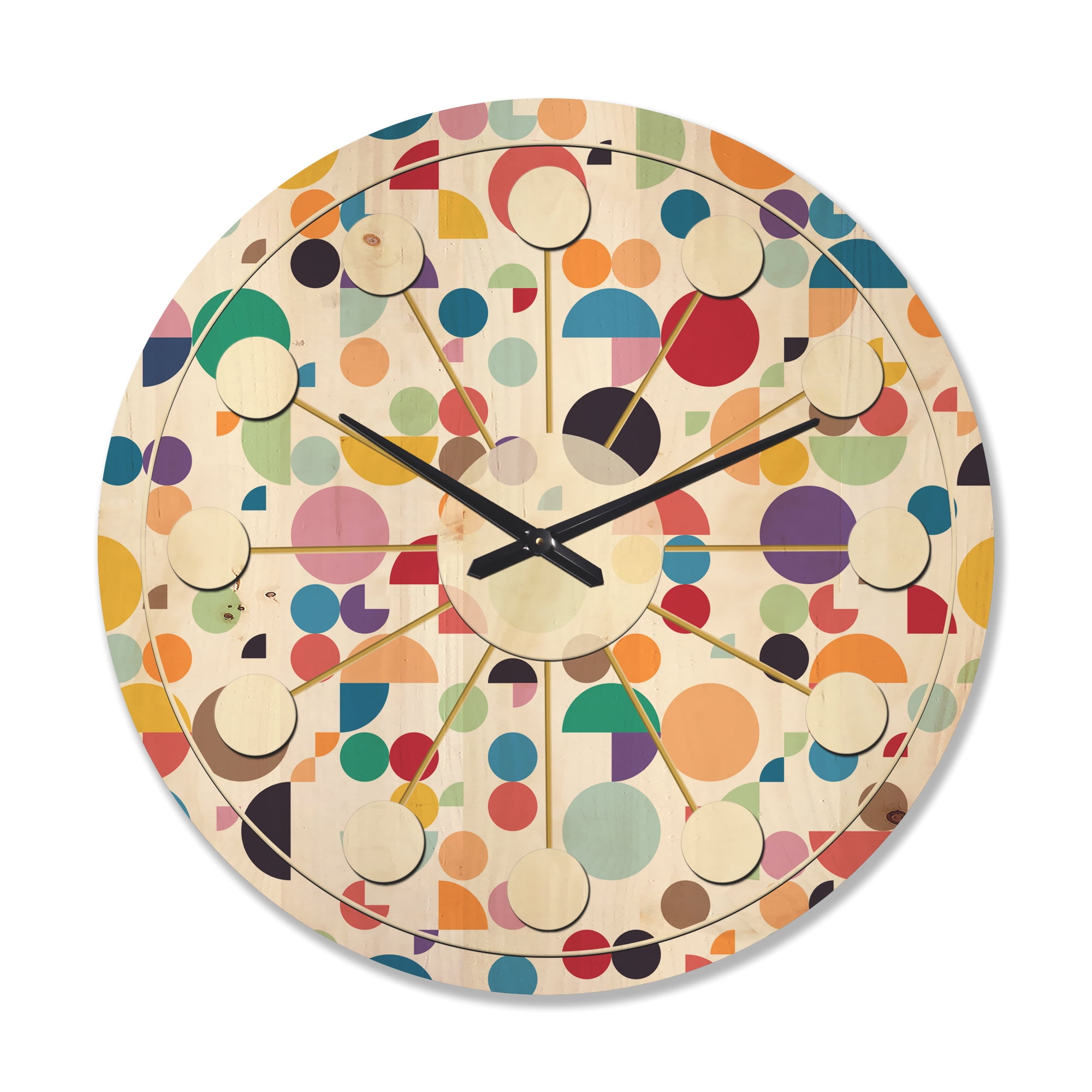 Designart 'Abstract Retro Circular I' Mid-Century Modern Wood Wall Clock