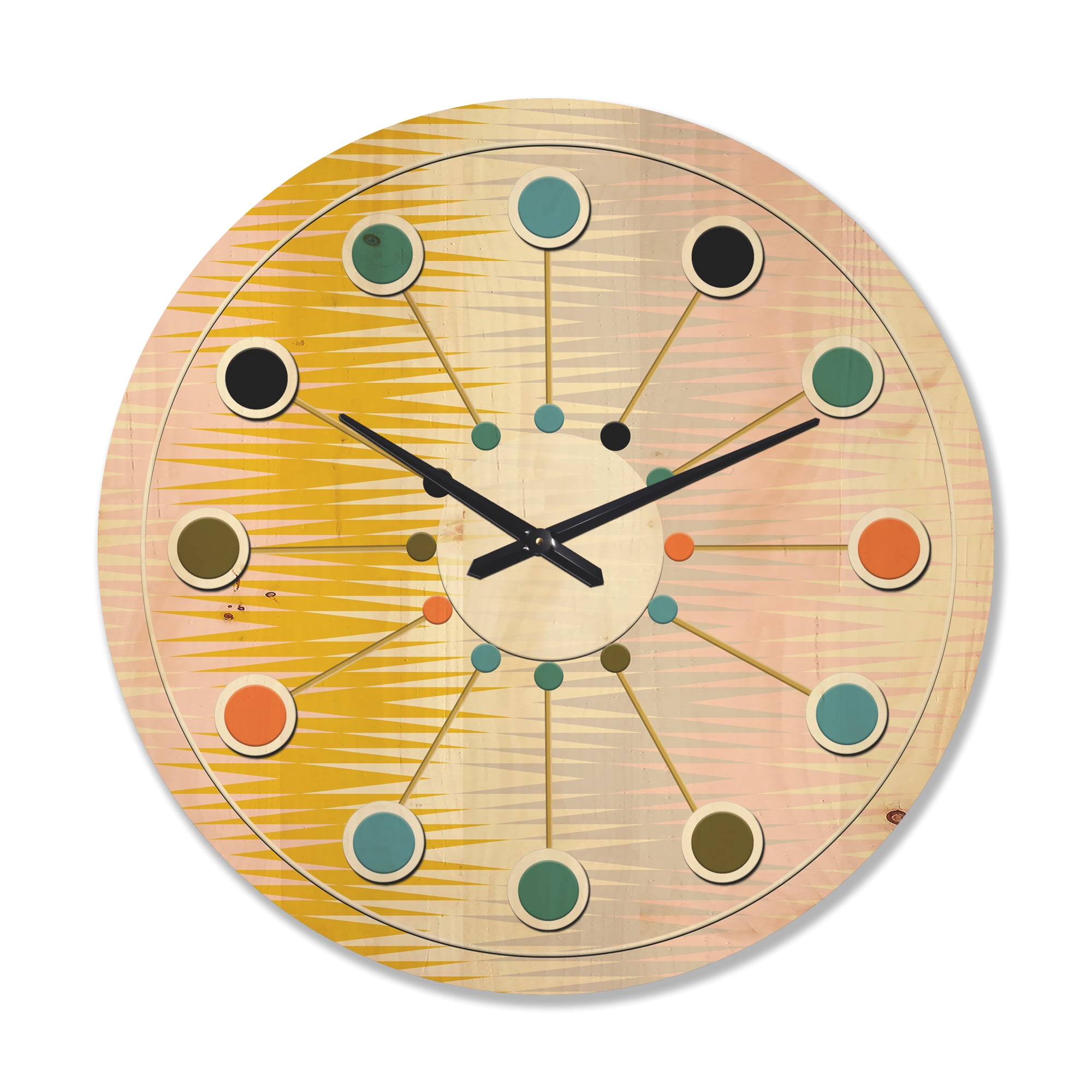 Designart 'Abstract Retro Design IV' Mid-Century Modern Wood Wall Clock