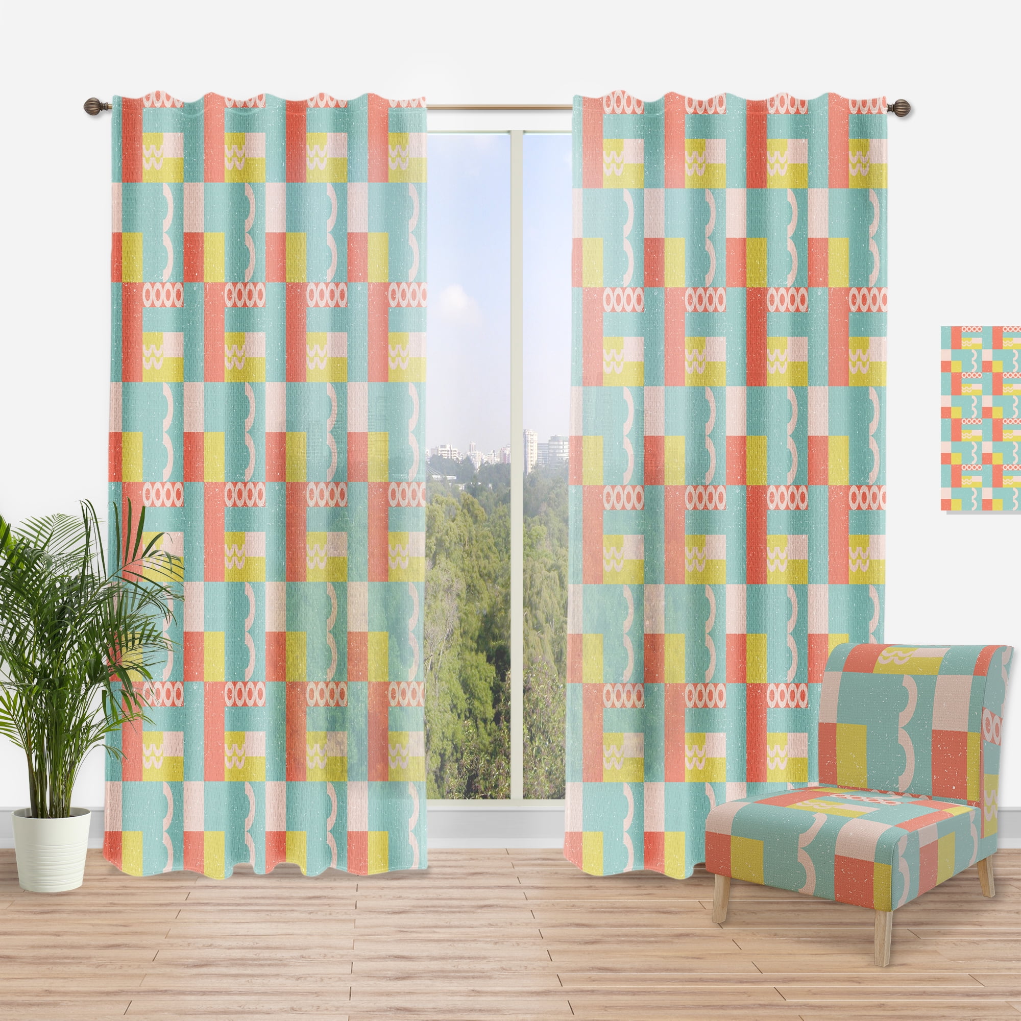 Designart 'Abstract Retro Design IX' Mid-Century Modern Curtain Panel