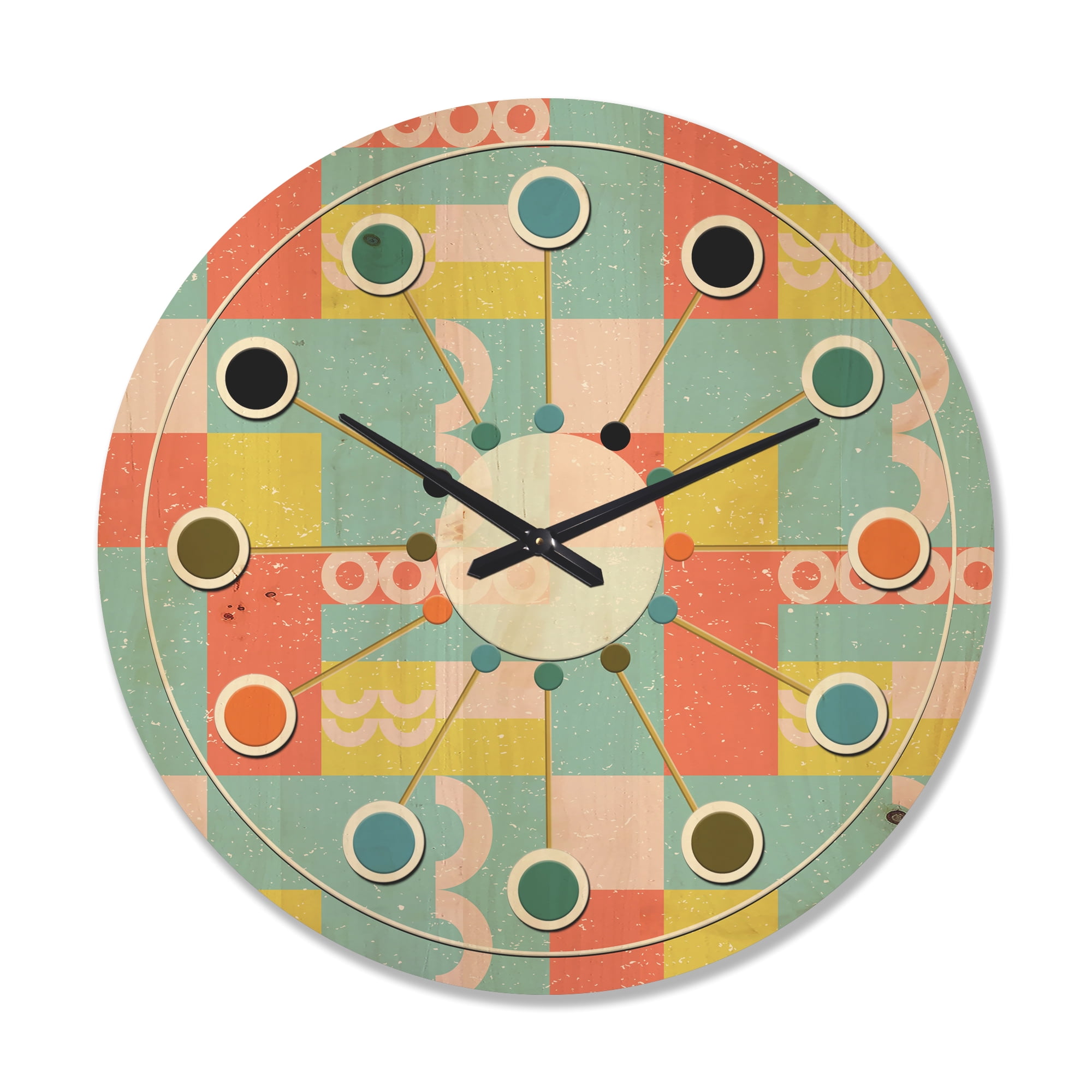 Designart 'Abstract Retro Design IX' Mid-Century Modern Wood Wall Clock