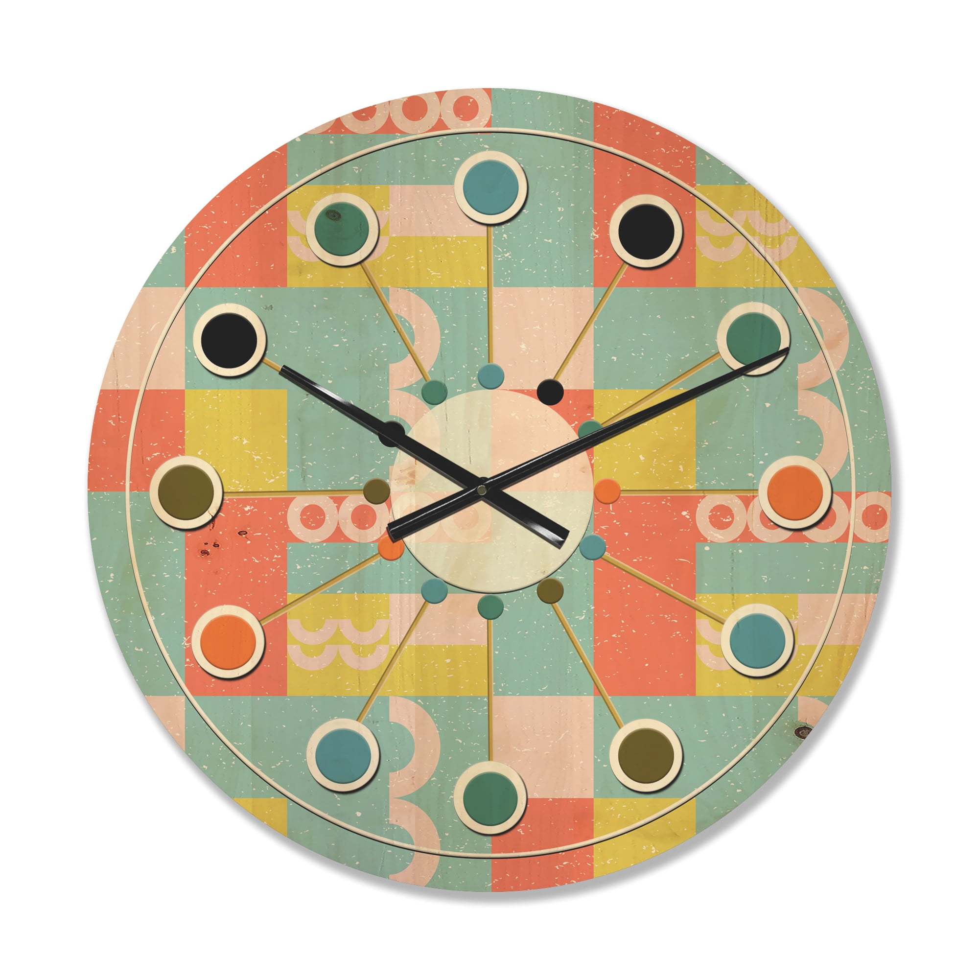 Designart 'Abstract Retro Design IX' Mid-Century Modern Wood Wall Clock