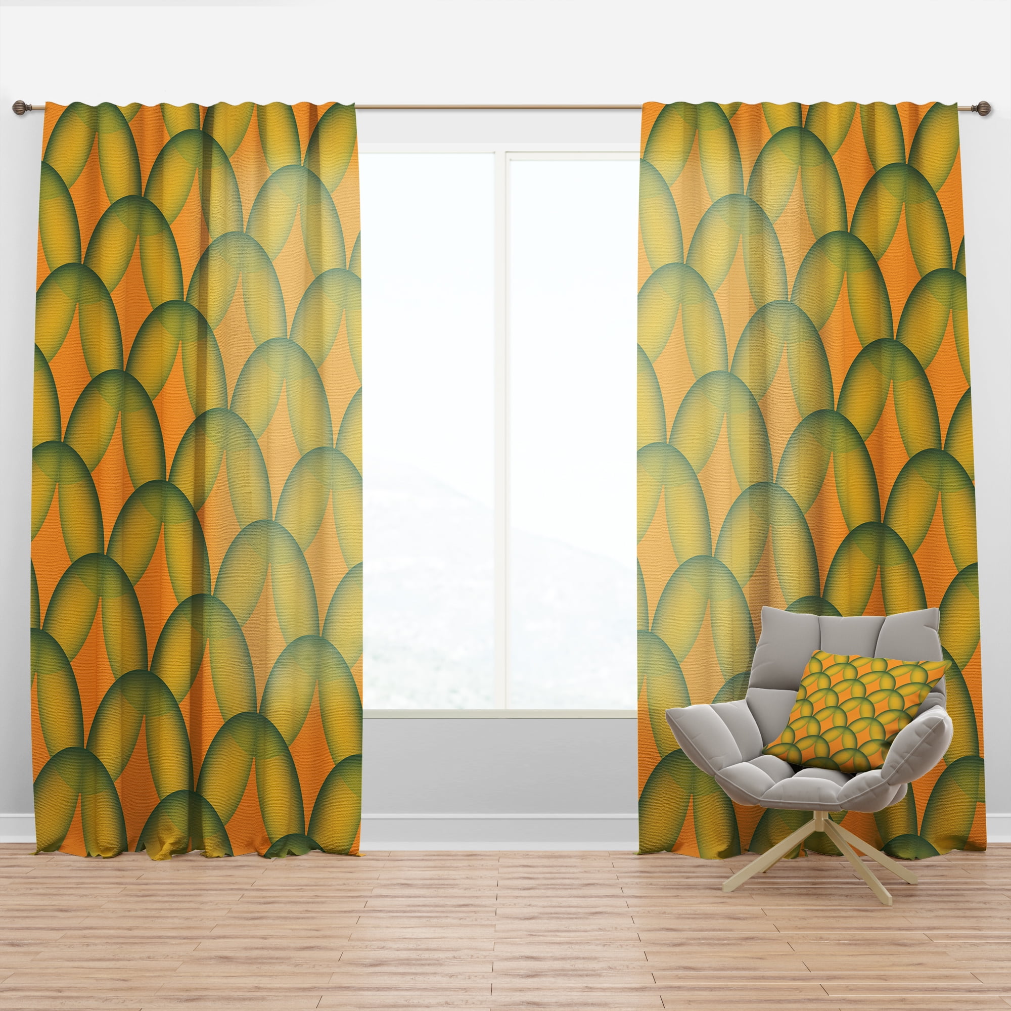 Designart 'Abstract Retro Design In Yellow and Green ' Mid-Century Modern Curtain Panel