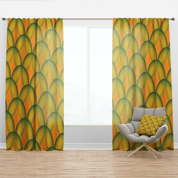 Designart 'Abstract Retro Design In Yellow and Green ' Mid-Century Modern Curtain Panel