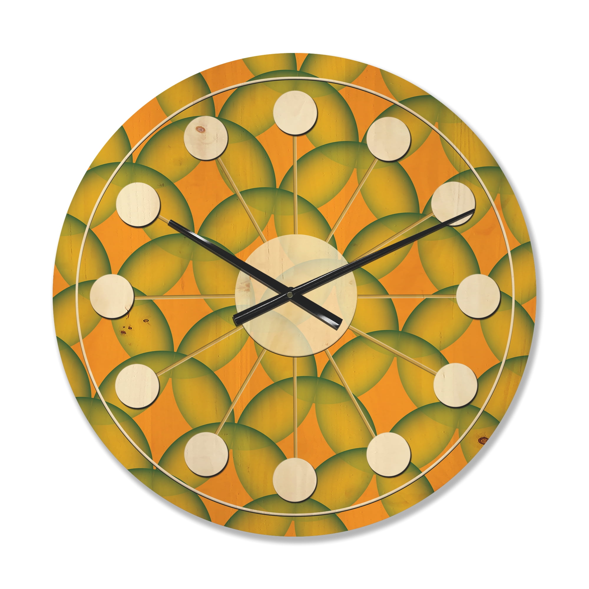 Designart 'Abstract Retro Design In Yellow and Green ' Mid-Century Modern Wood Wall Clock